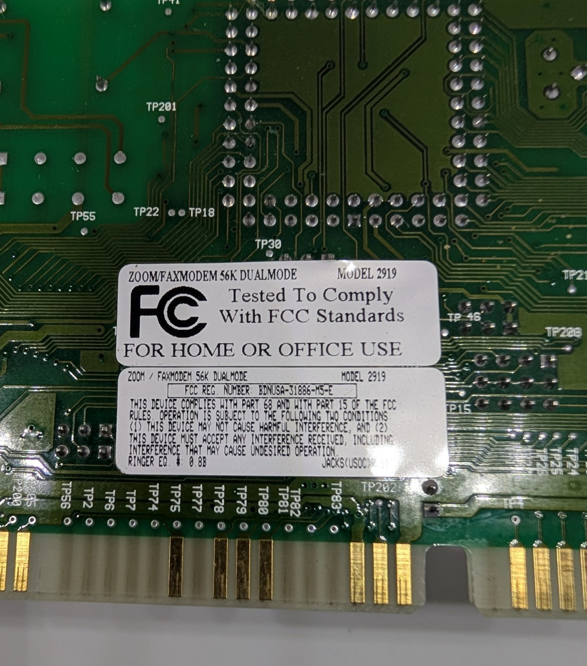 Vintage Zoom Fax Modem 56k Dual Mode Modem Card Model 2919 Untested