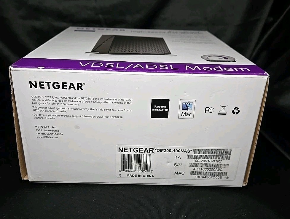 NETGEAR DM200-100NAS DSL VDSL High Speed Broadband Modem With Box And Accessorie