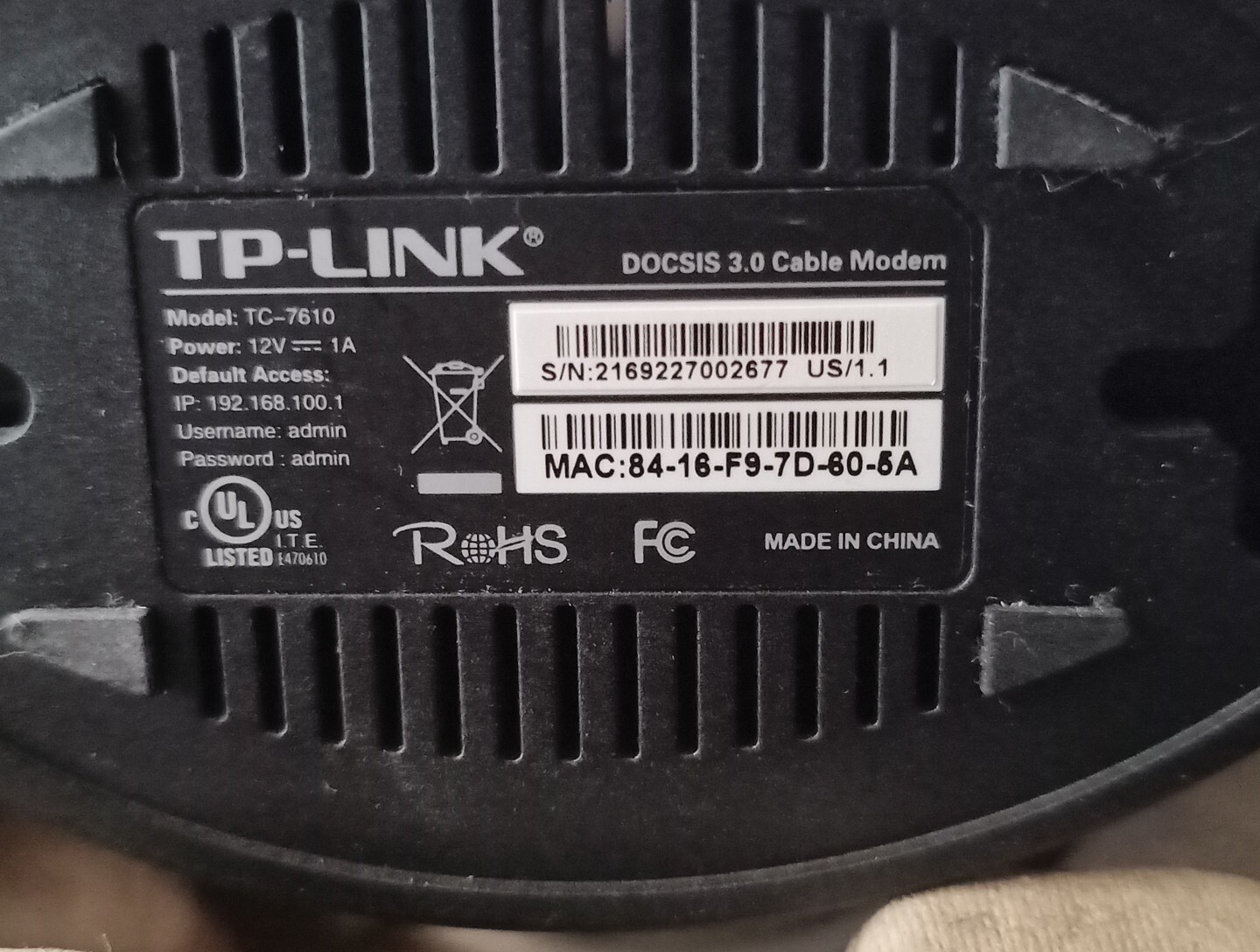 TP-LINK TC-7610 DOCSIS 3.0 Cable Modem