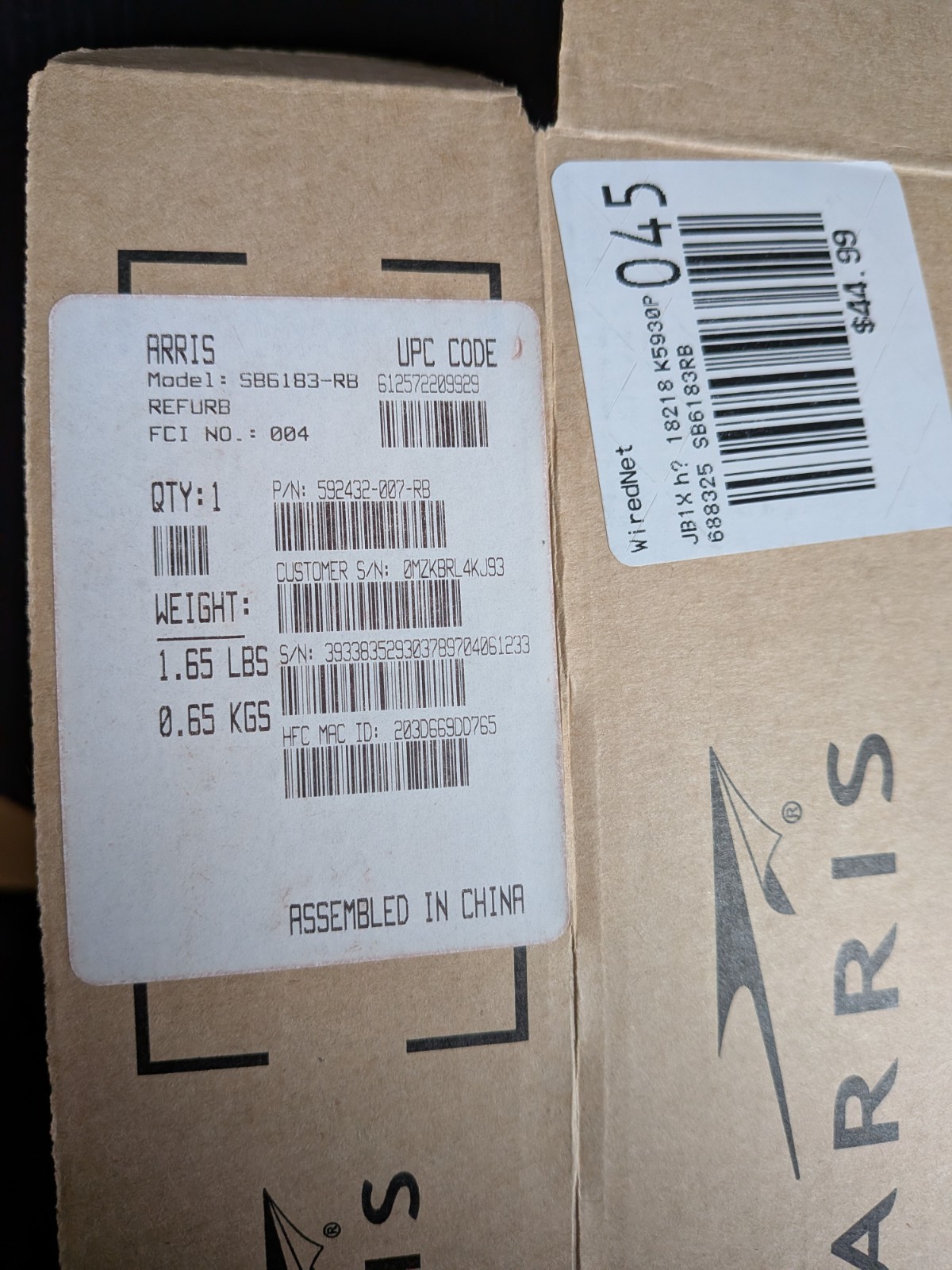 ARRIS SURFboard SB6183 DOCSIS 3.0 Cable Modem 686Mbps 1x Gigabit Ethernet White