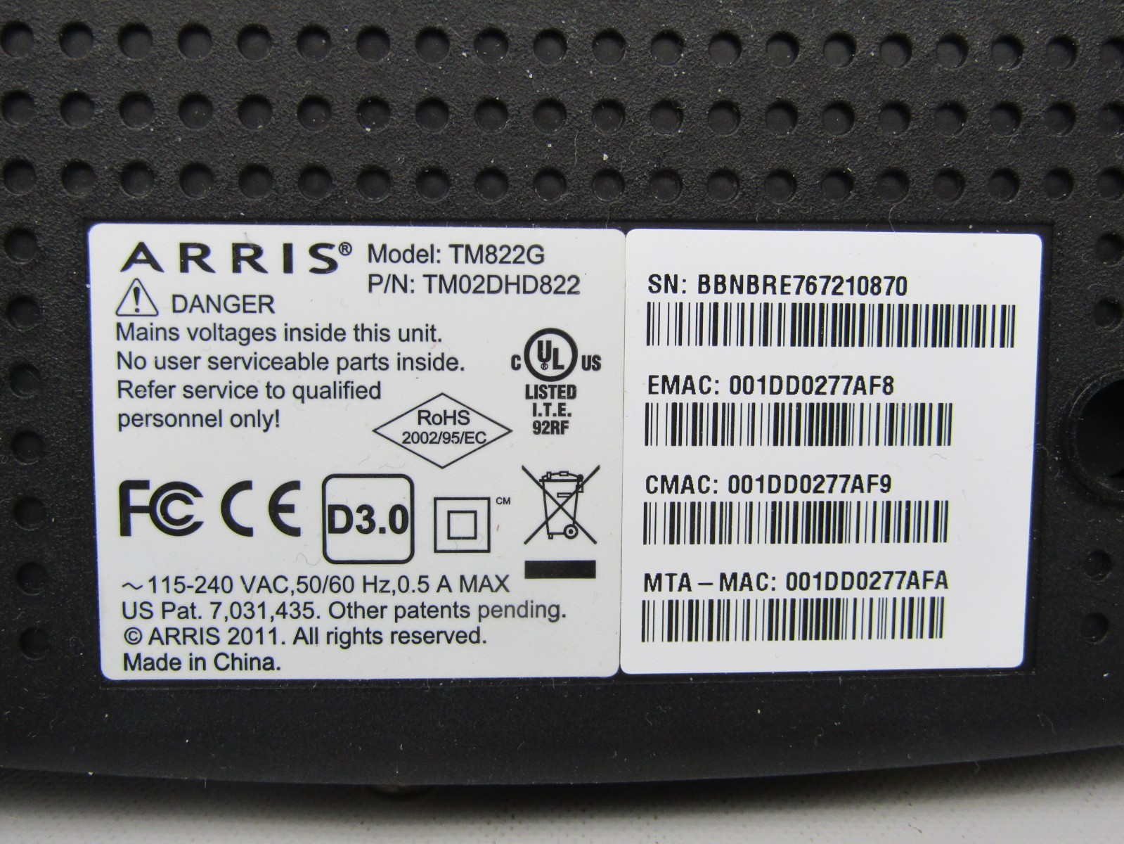 ARRIS Touchstone TM822G DOCSIS 3.0 8×4 Telephony Cable Modem Optimum Xfinity