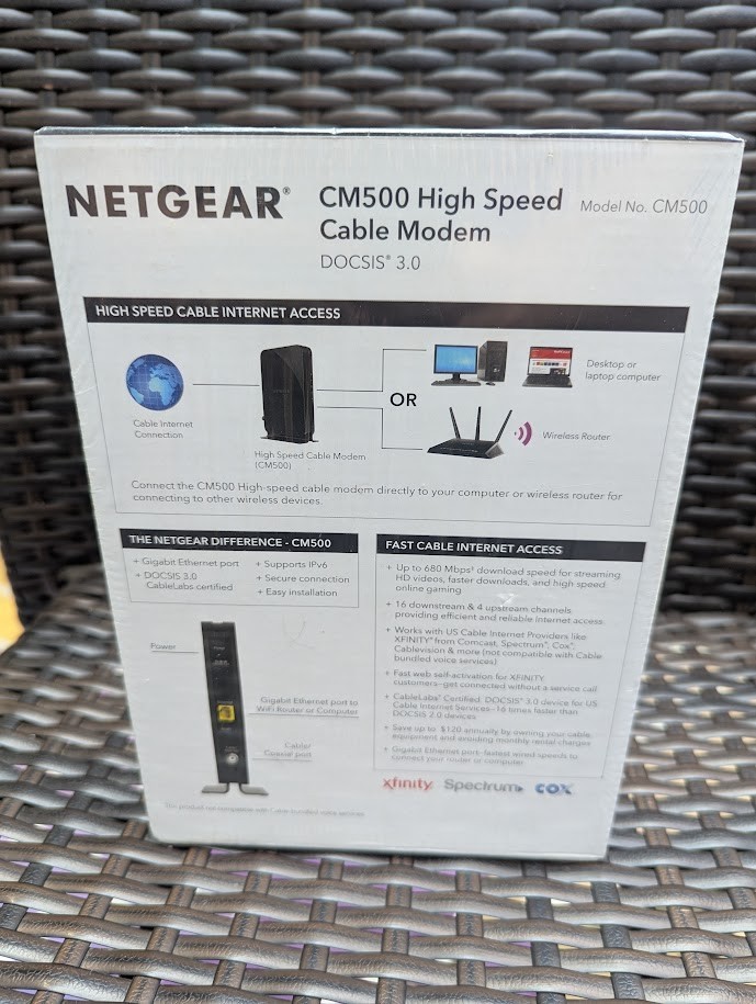 NETGEAR CM500 Hi Speed Cable Modem 680 Mbps. w/ DOCSIS 3.0 New And Sealed NIB