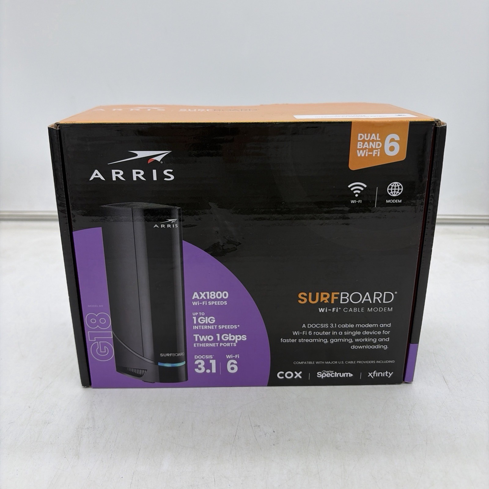 Arris G18 Cable Modem Router Combo Fast DOCSIS 3.1 Multi-Gigabit WiFi 6 AX1800
