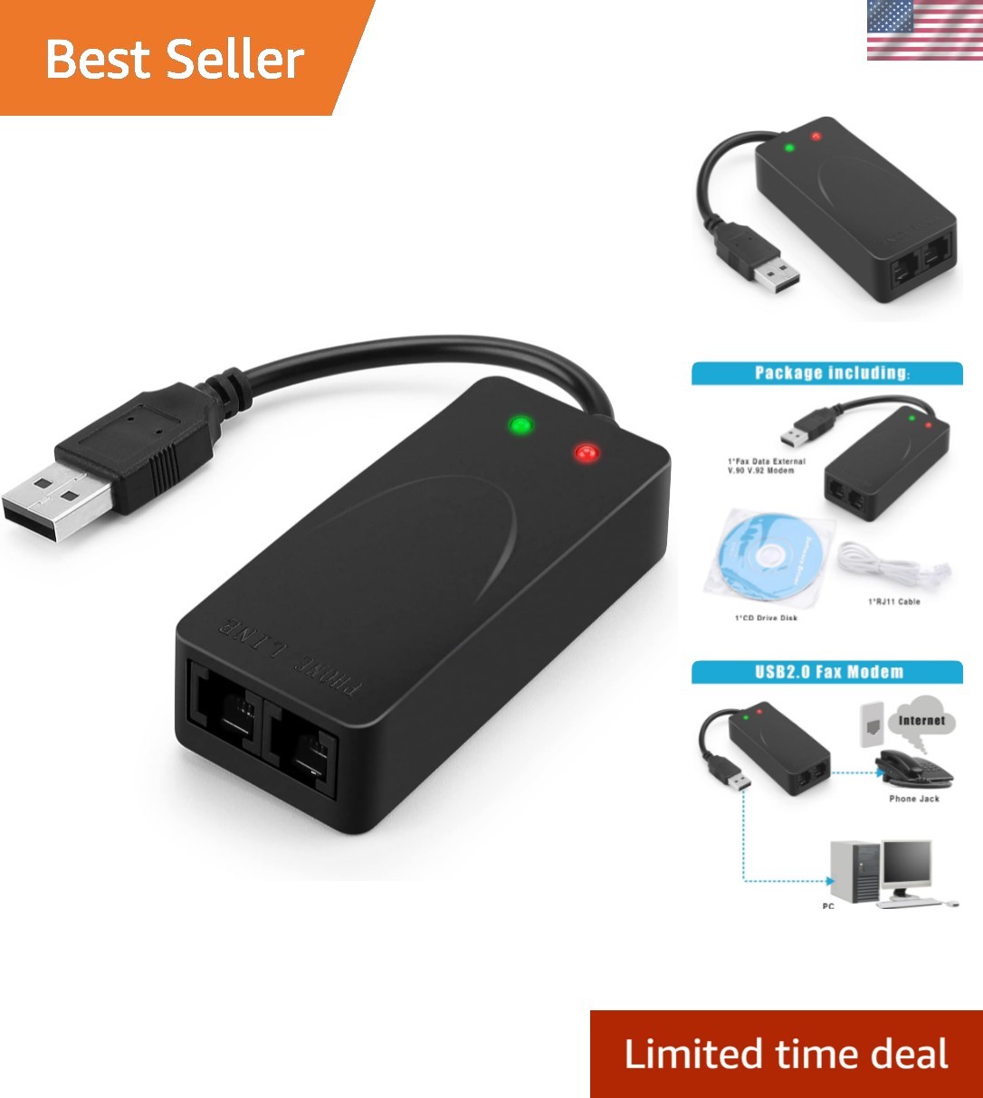 56K USB 2.0 3-in-1 Fax, Data & Voice Modem – Reliable Communication Solution