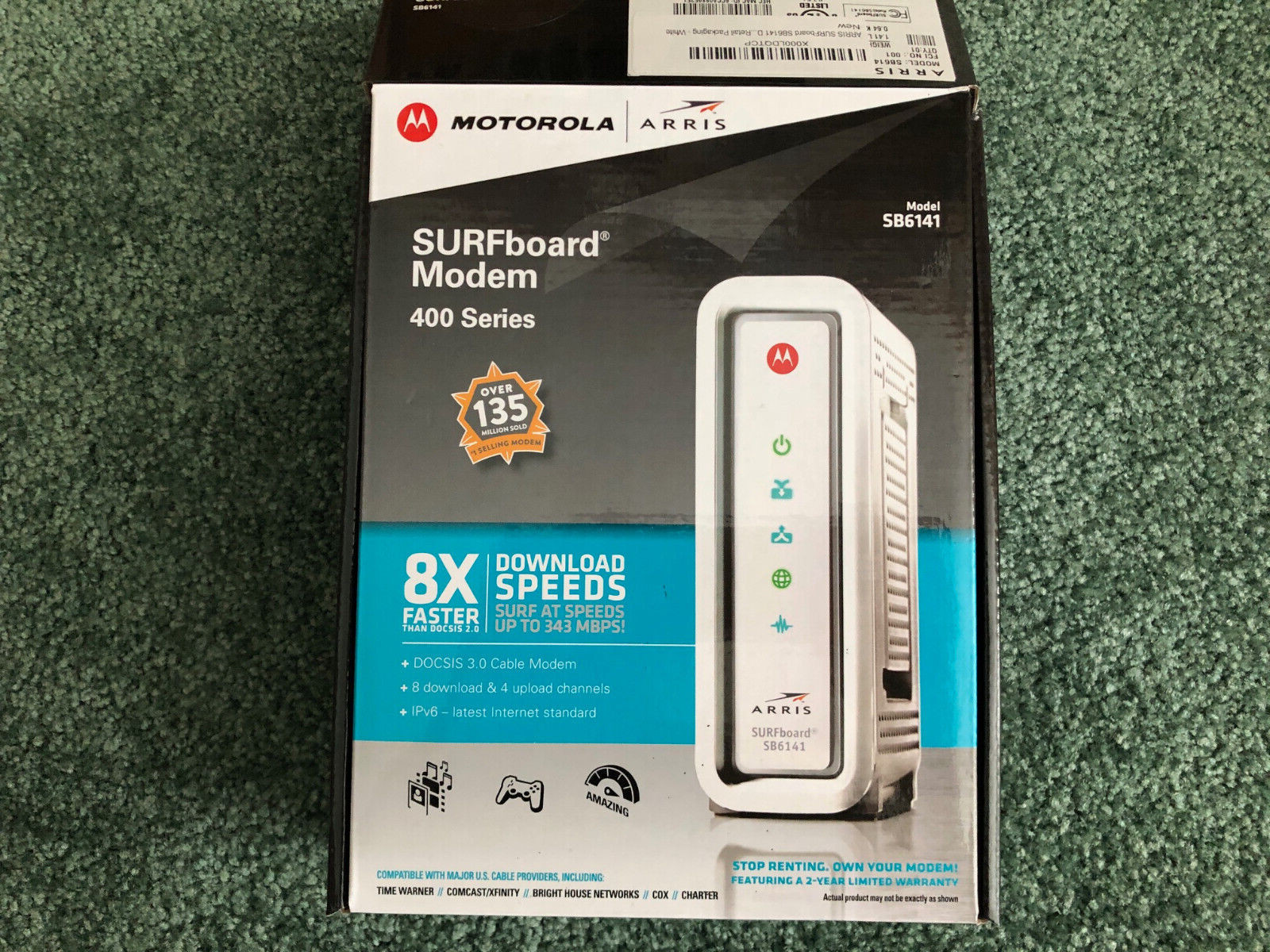 ARRIS SURFboard SB6141 Motorola Surf Board Modem 400 Series W/Power Cable