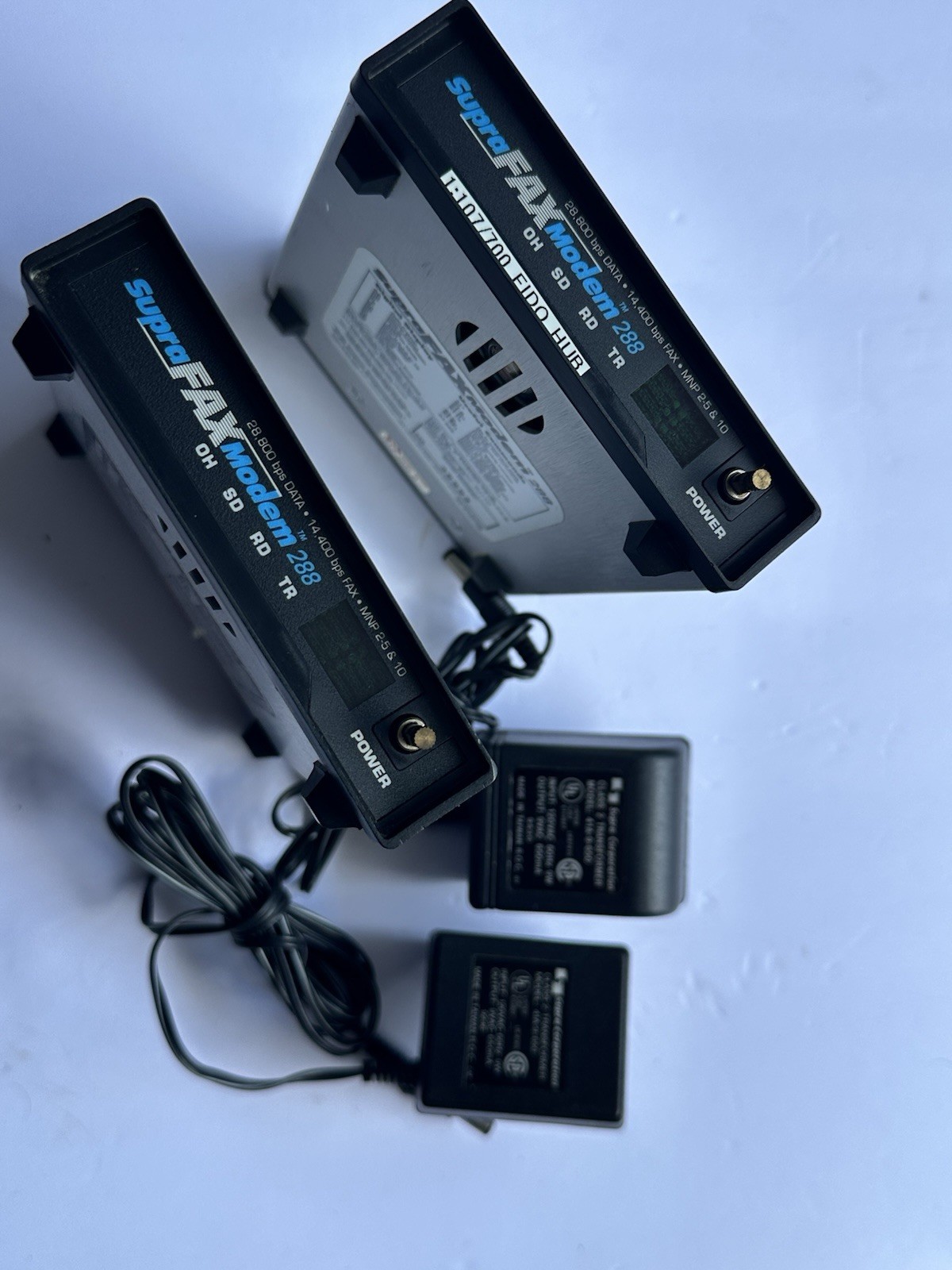 Lot of 2 SupraFAXModem 288 External Modems Mac Serial Cable PSU Tested