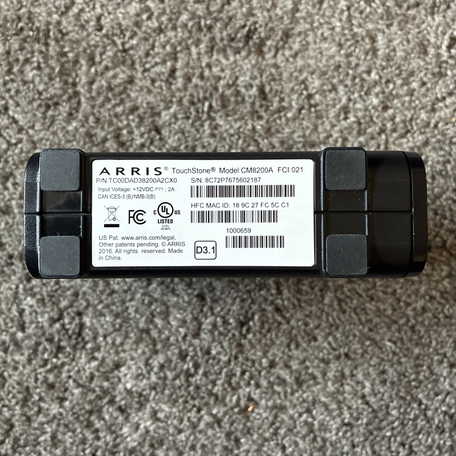 ARRIS Surfboard CM8200 DOCSIS 3.1 Cable Modem, No Power Adapter – Tested Works!