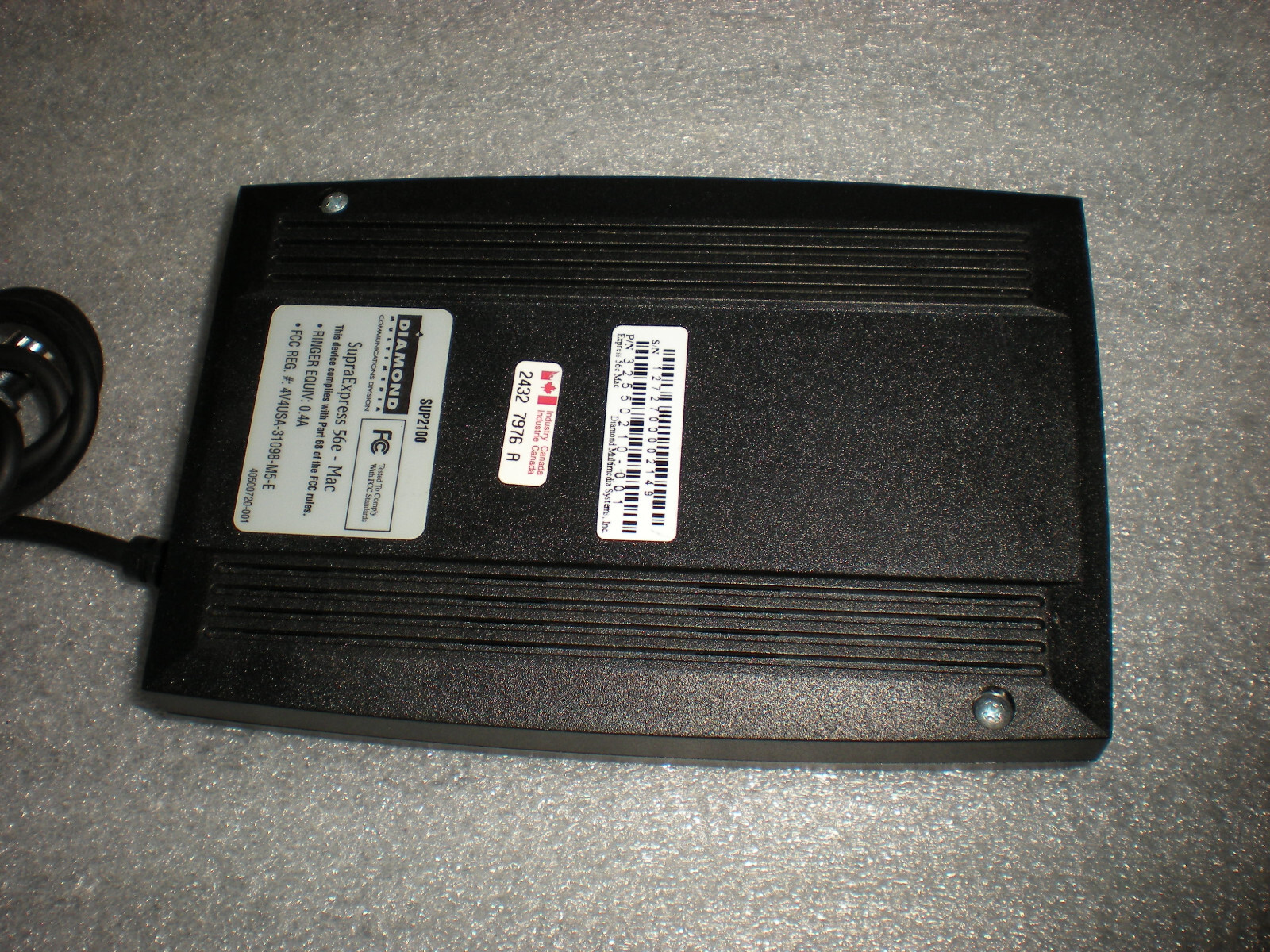 Vintage Diamond Supra Express 56e MAC V.42bis Fax Modem ONLY NO POWER ADAPTER