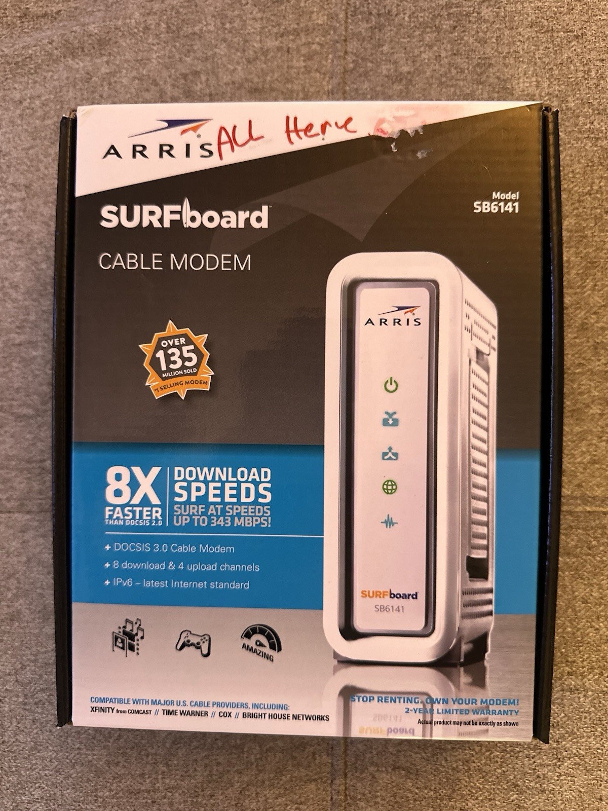 ARRIS SURFboard SB6141 DOCSIS 3.0 Cable Modem Open Box w/ Power Adapter