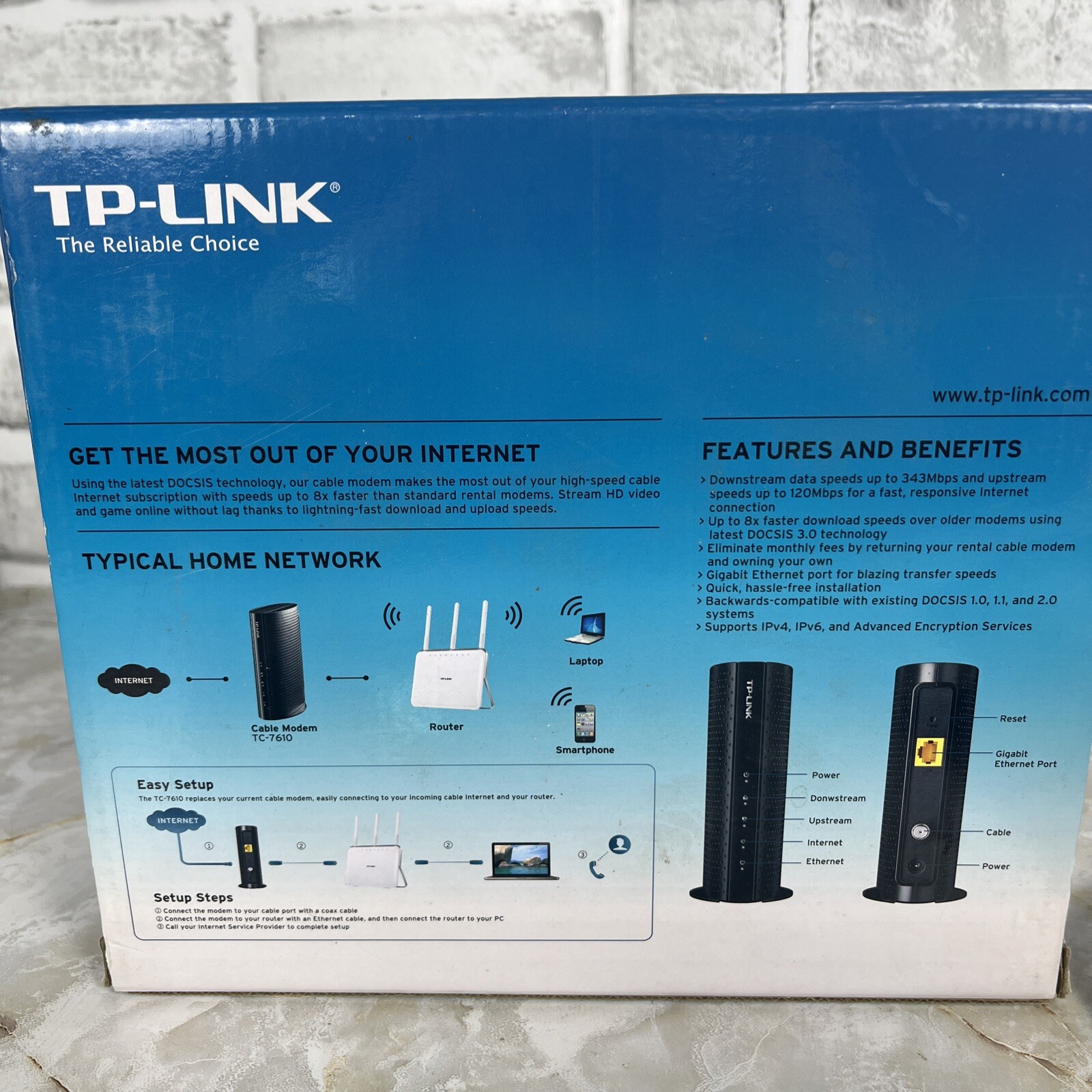 TP-Link TC-7610 DOCSIS 3.0 High Speed Cable Modem Max 343 Mbps Xfinity Comcast