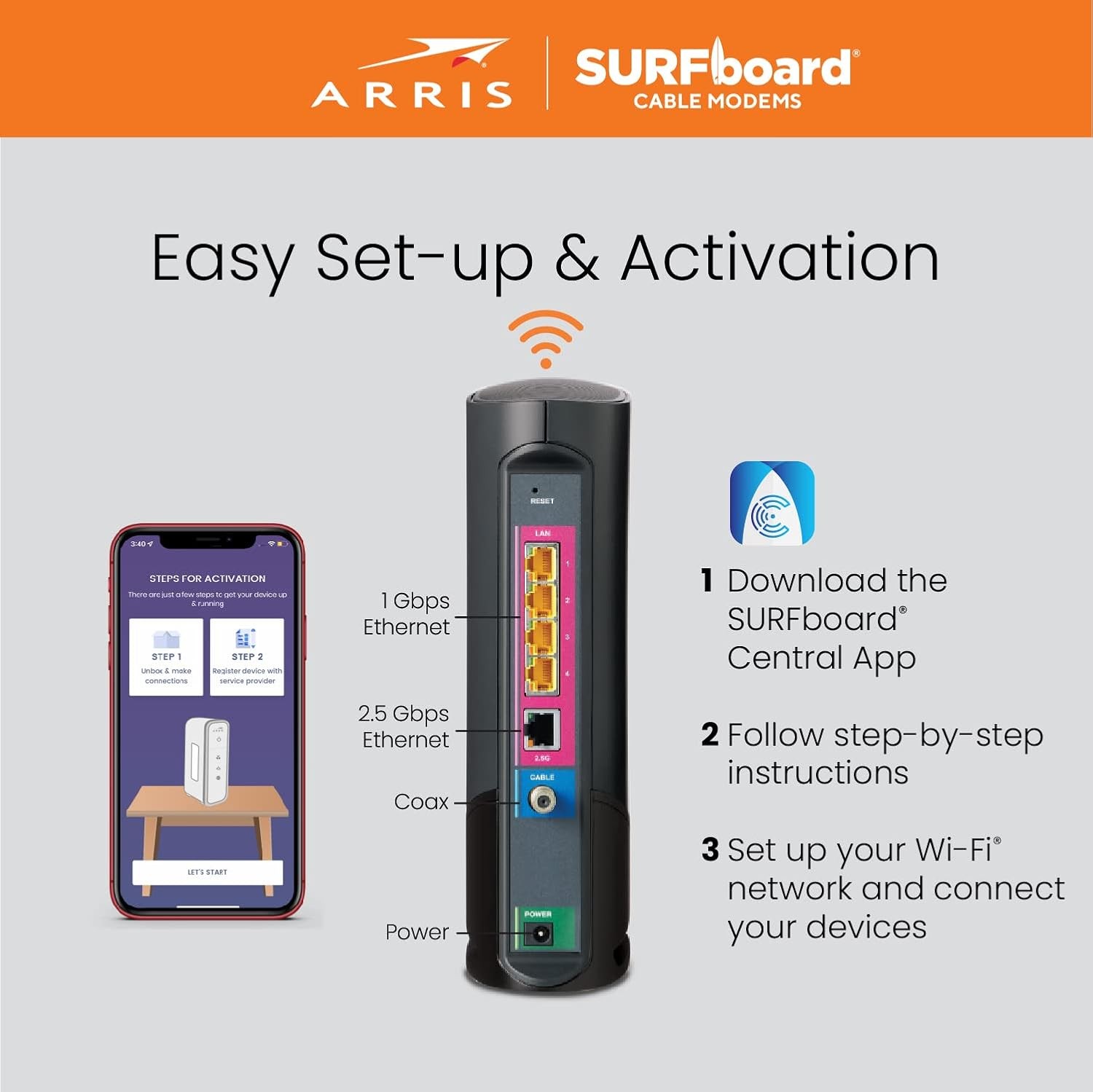 ARRIS G36-Cable Modem Router Combo -Fast DOCSIS 3.1 Multi-Gigabit WiFi 6 (AX3000
