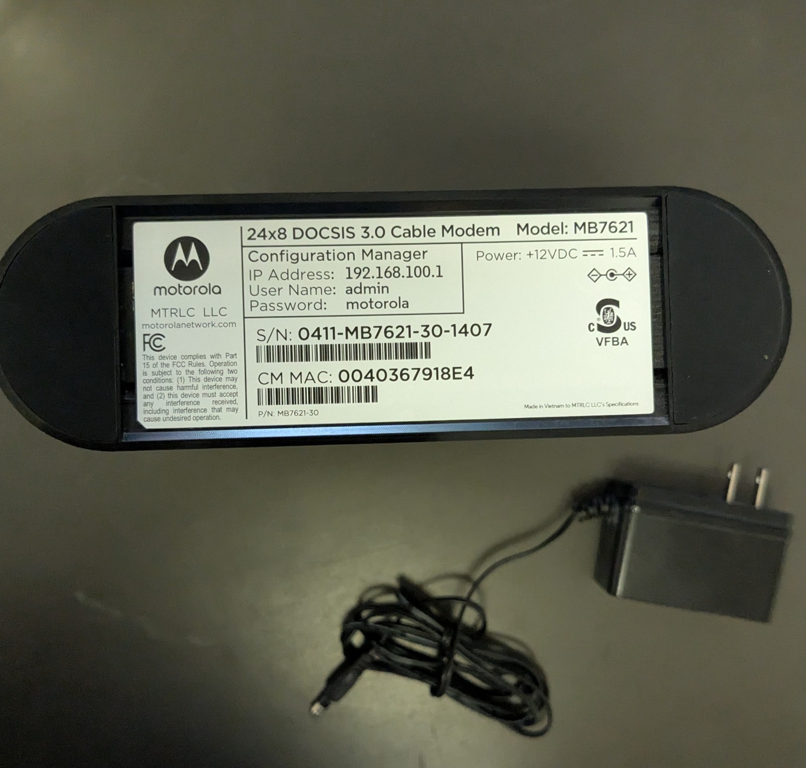 Motorola MB7621 24×8 Cable Modem (1000+ Mbps)