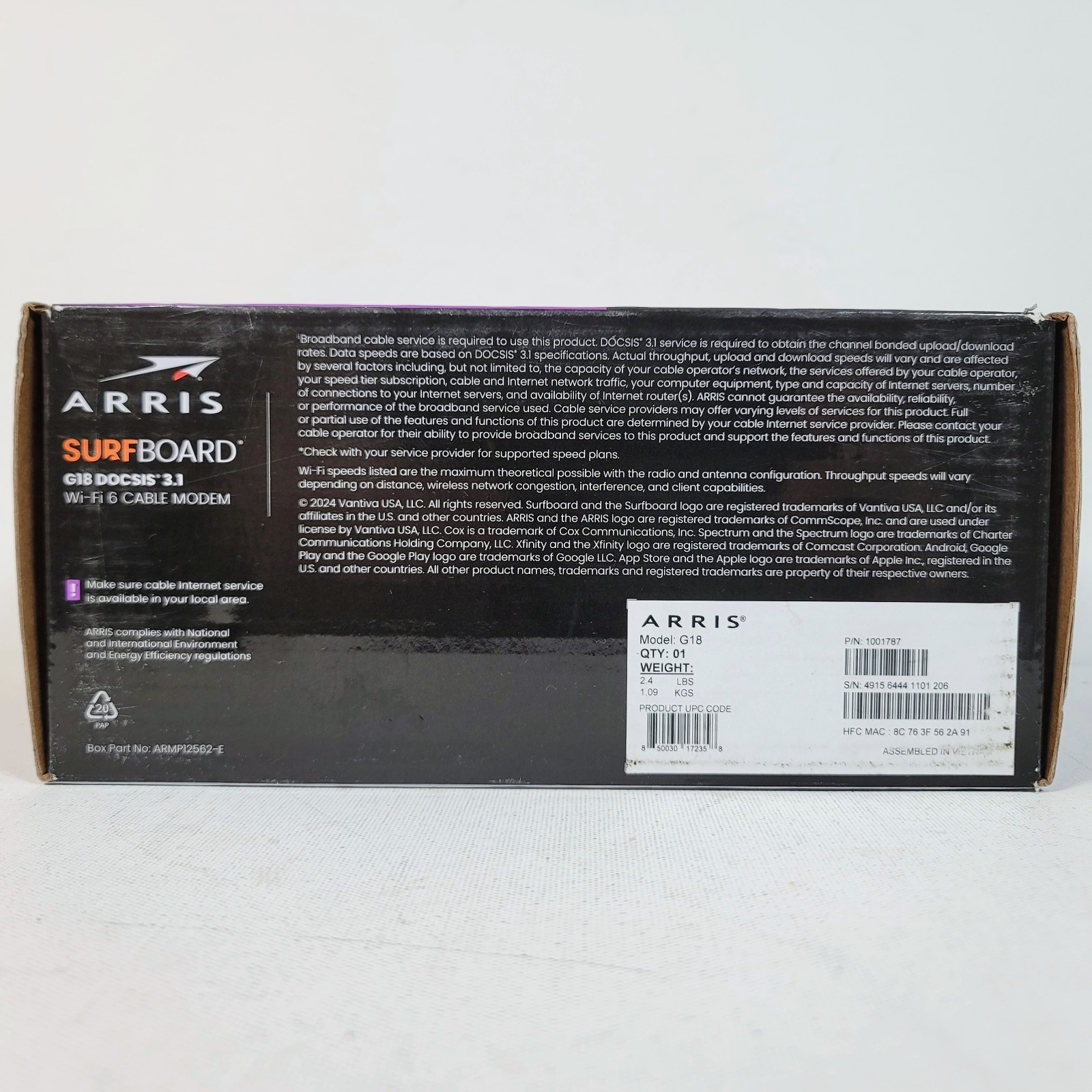 Arris G18 AX1800 WiFi 6 & DOCSIS 3.1 Cable Modem – SEALED – Free Shipping!