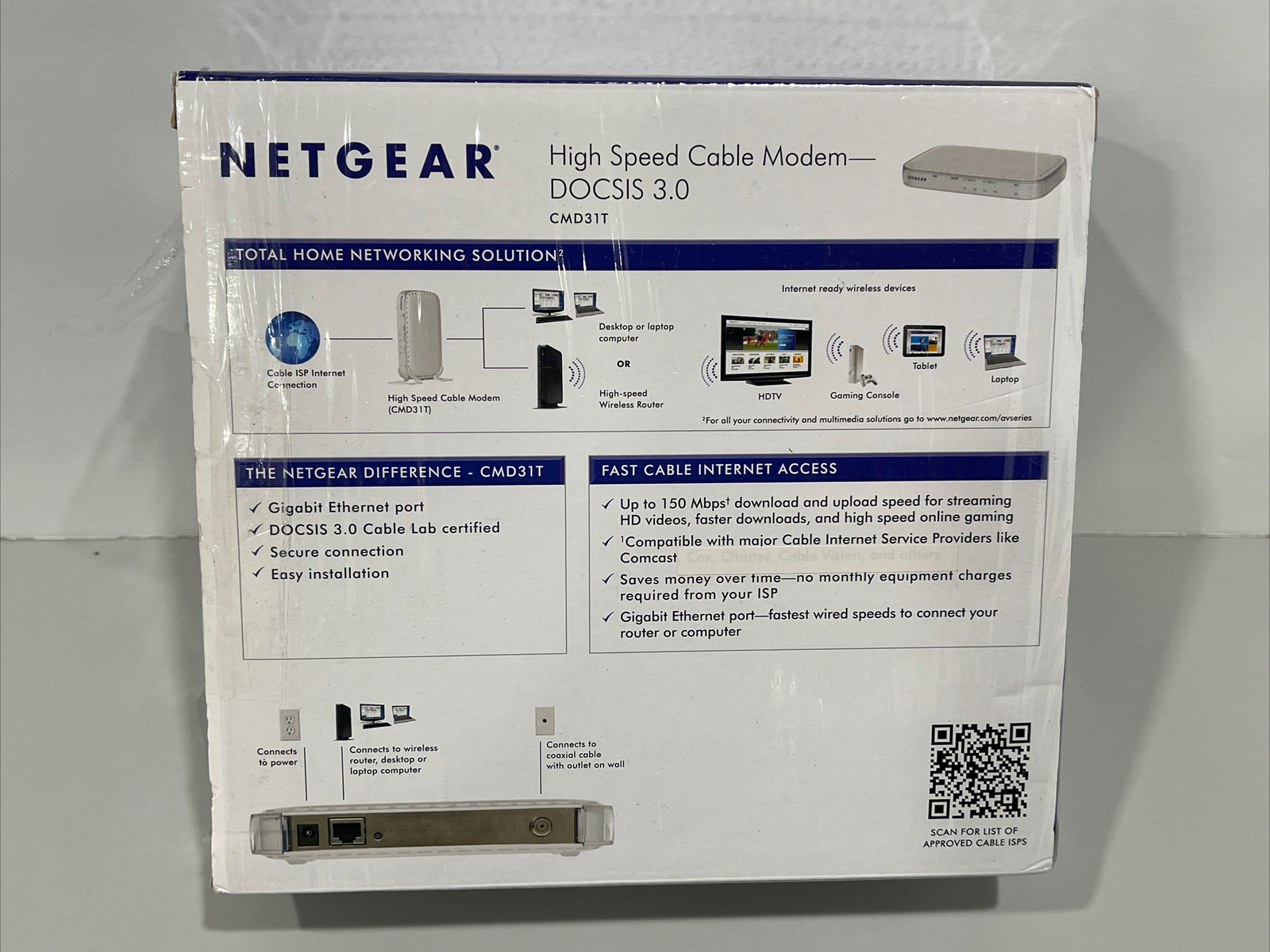 NETGEAR – CMD31T-100NAS DOCSIS 3.0 Cable Modem Sealed Xfinity, Spectrum, Cox