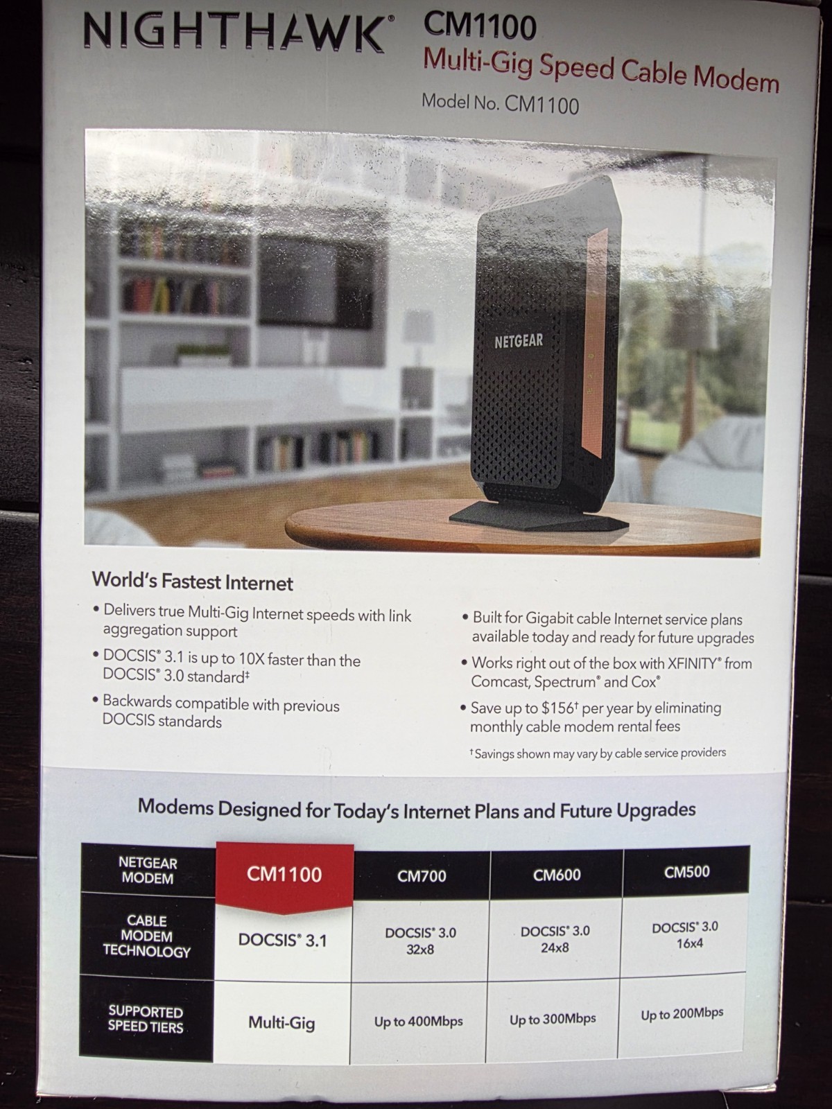 NETGEAR Nighthawk CM1100 Multi-Gig Speed Cable Modem Black, DOCSIS 3.1