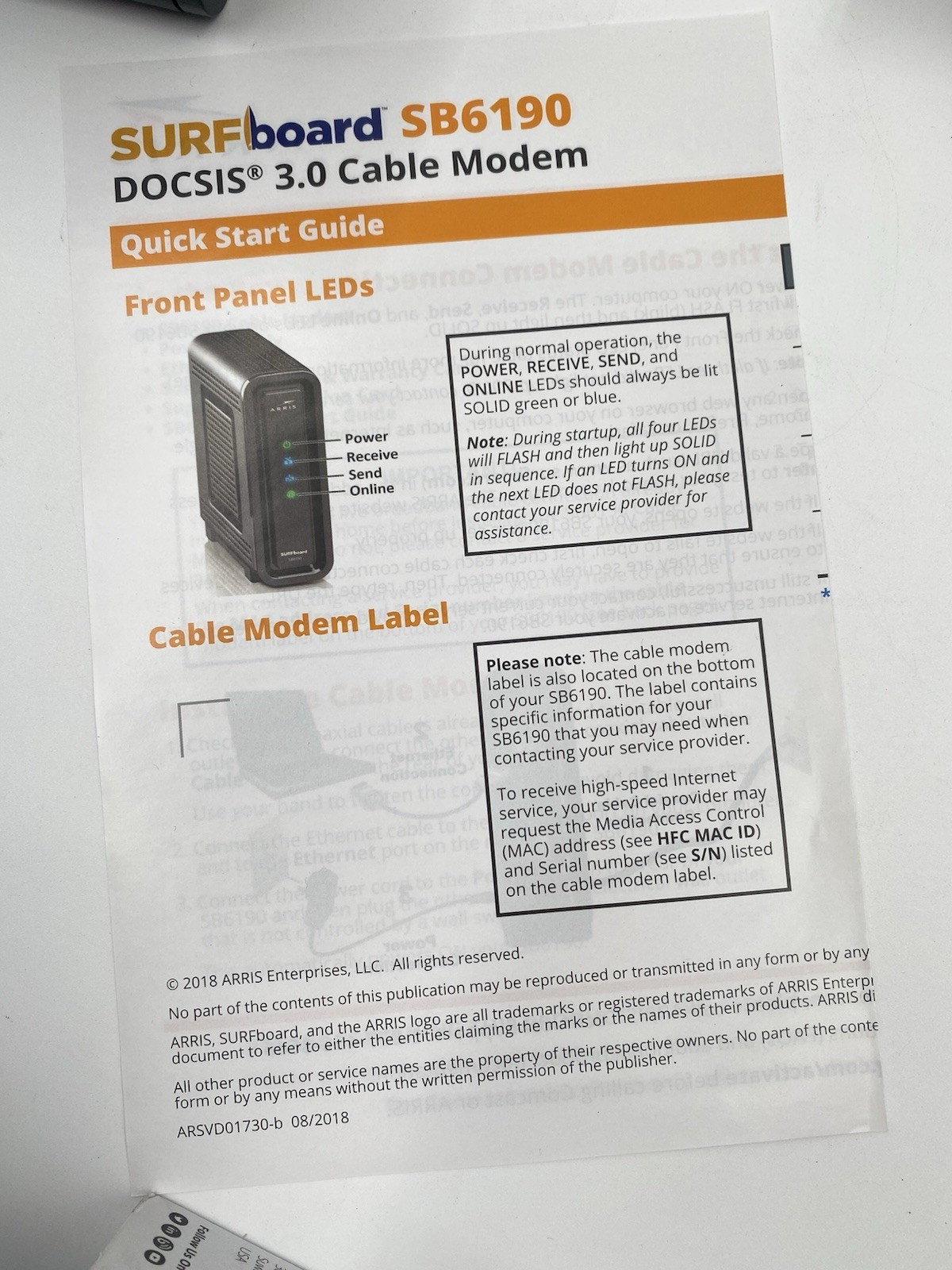 Arris Surf Board SB6190 DOCSIS 3.0 32×8 Gigibit Cable Modem – Black