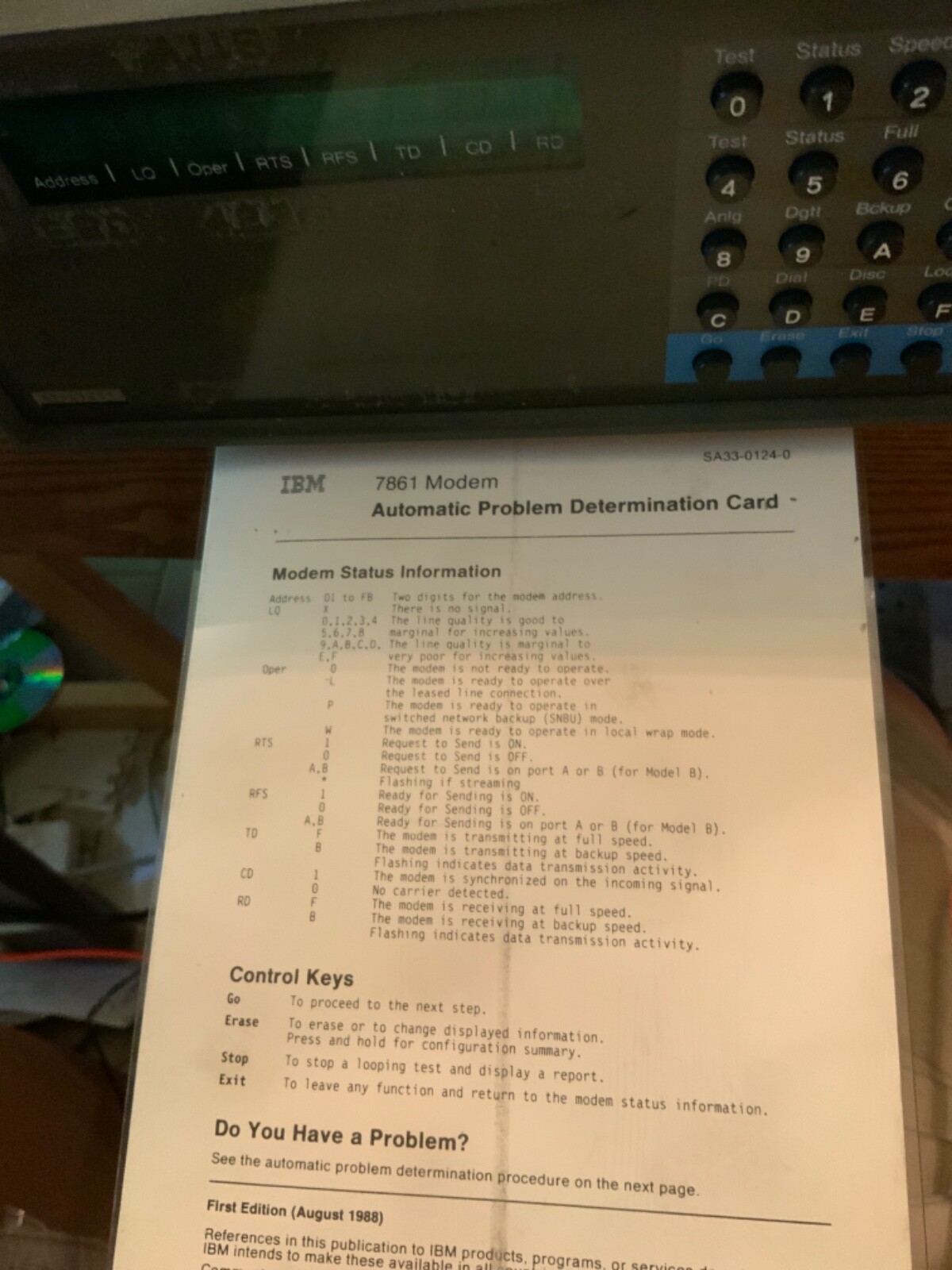 IBM 7861-0016 External Modem powers on