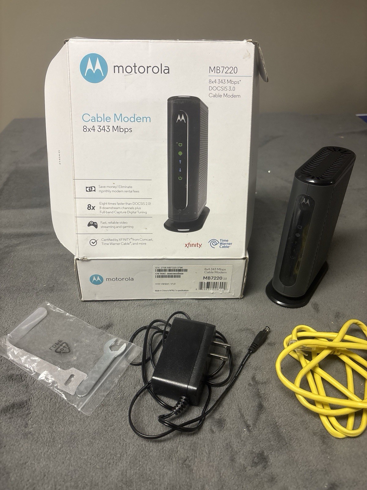 Motorola 8×4 Cable Modem MB7220 DOCSIS 3.0 343 Mbps Comcast Spectrum Cox & More