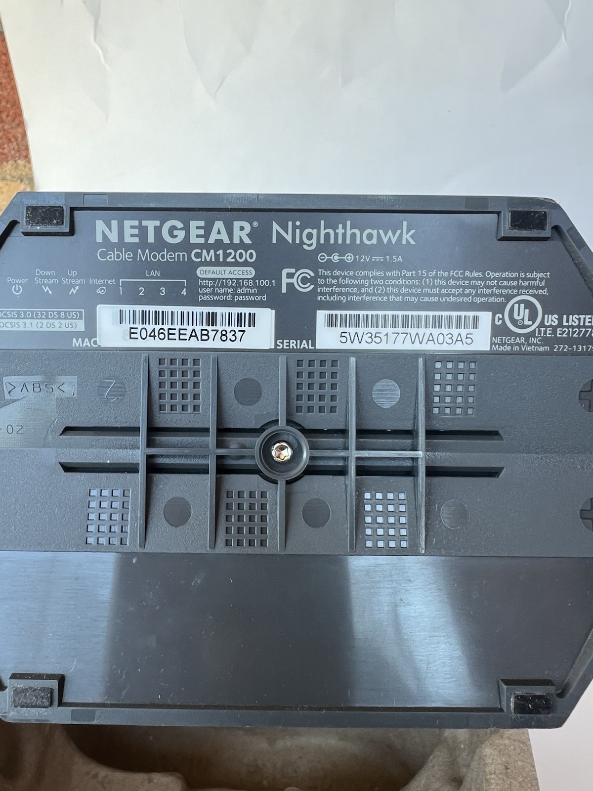 NETGEAR Nighthawk CM1200-100NAS DOCSIS 3.1 Cable Modem