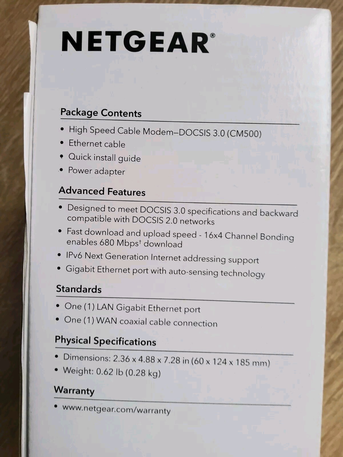 606449127898 NETGEAR CM500 High Speed Cable Modem 680 Mbps.