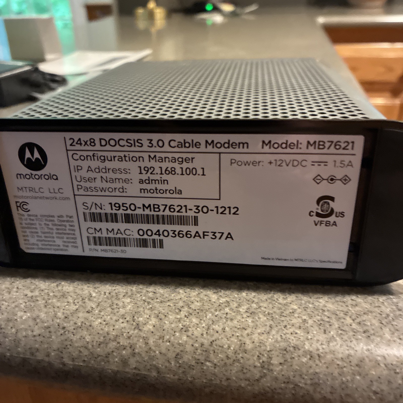 Motorola Cable Modem 24×8 Model MB7621 DOCSSIS 3.0 1,000+Mbps Open Box