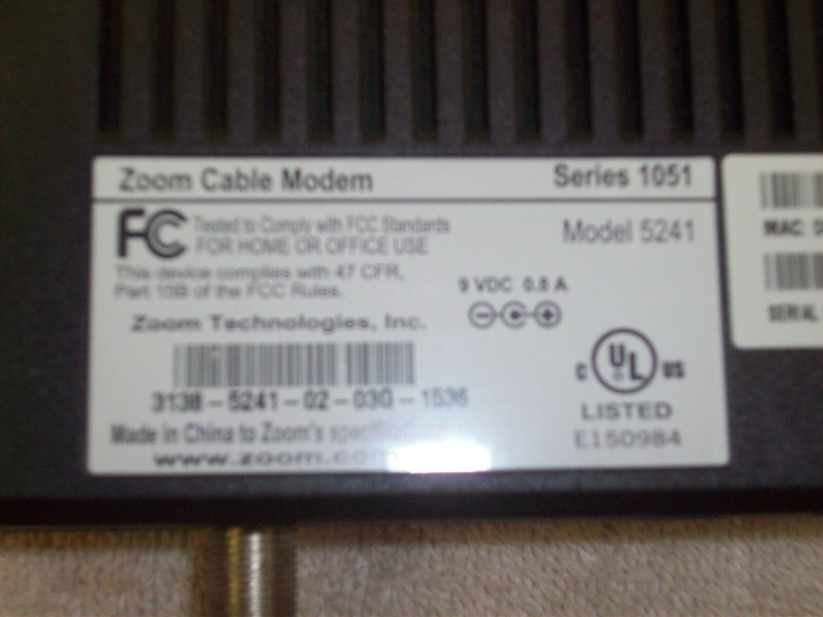 Zoom Cable Modem Model 5241