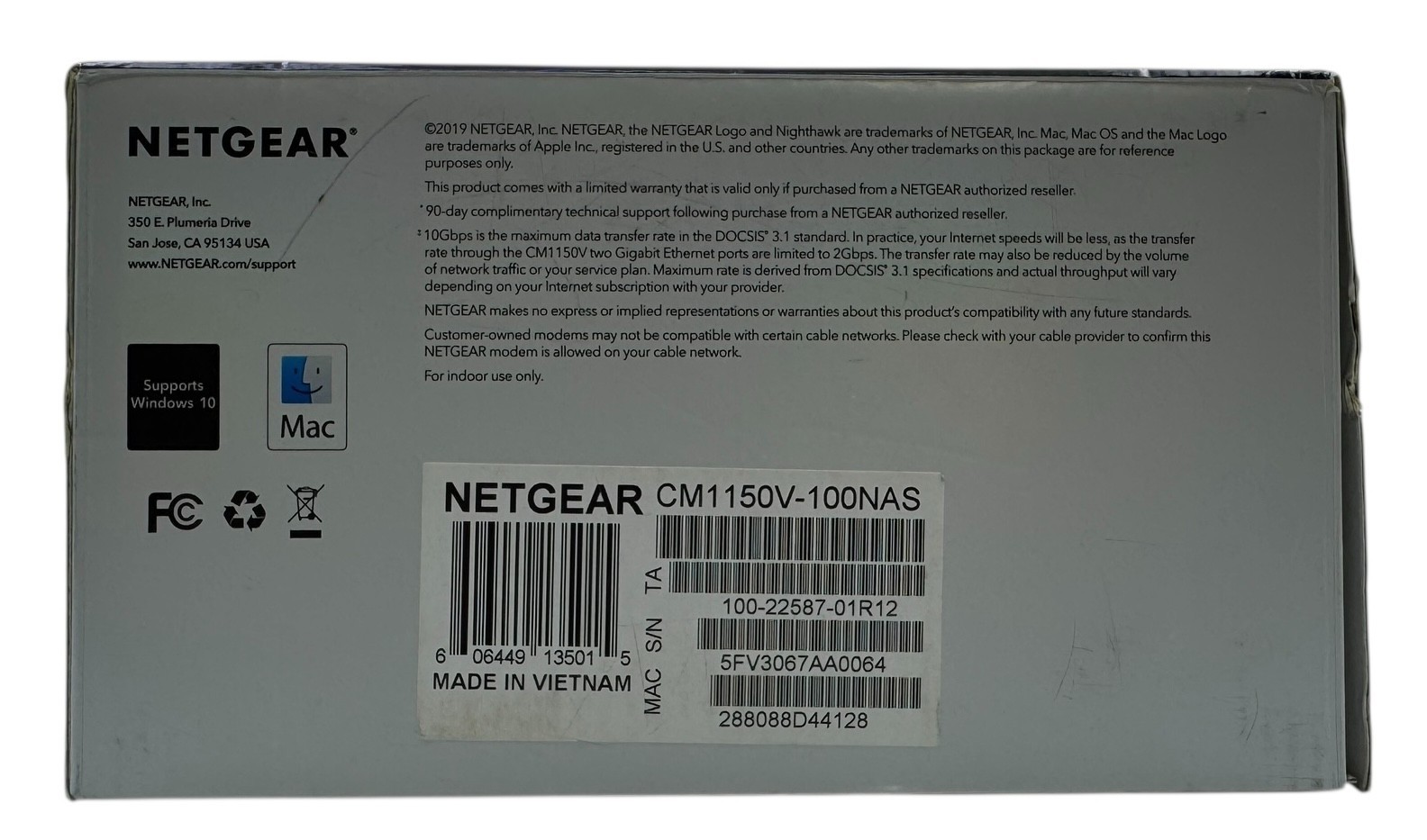 NETGEAR Nighthawk CM1150V-100NAS DOCSIS 3.1 Multi-Gigabit Cable Modem