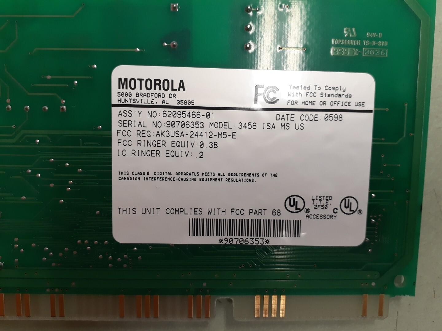 Vintage Motorola 3456 ISA MS US Modem 62095466-01