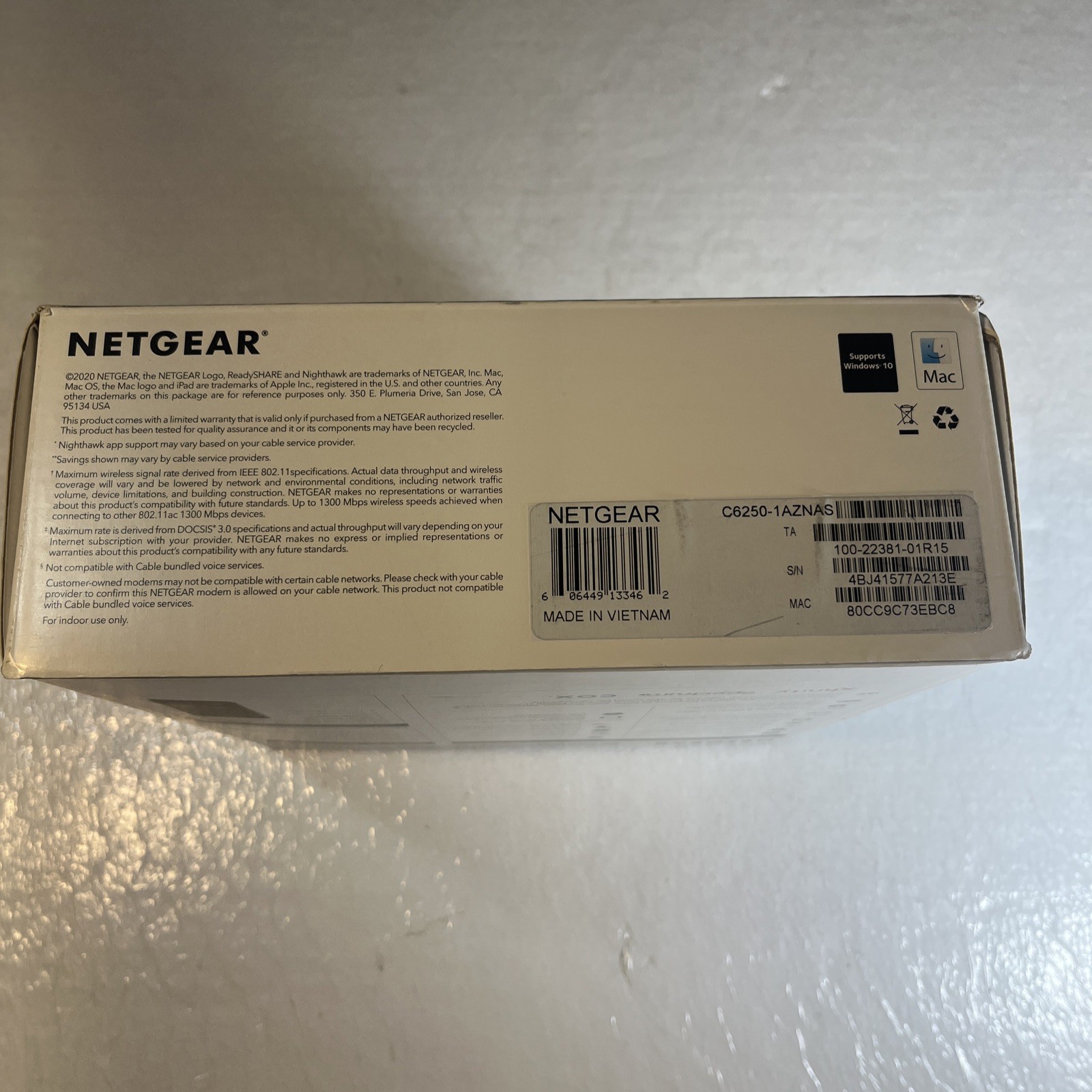 NETGEAR C6250-1AZNAS WiFi Cable AC1600 Modem Router
