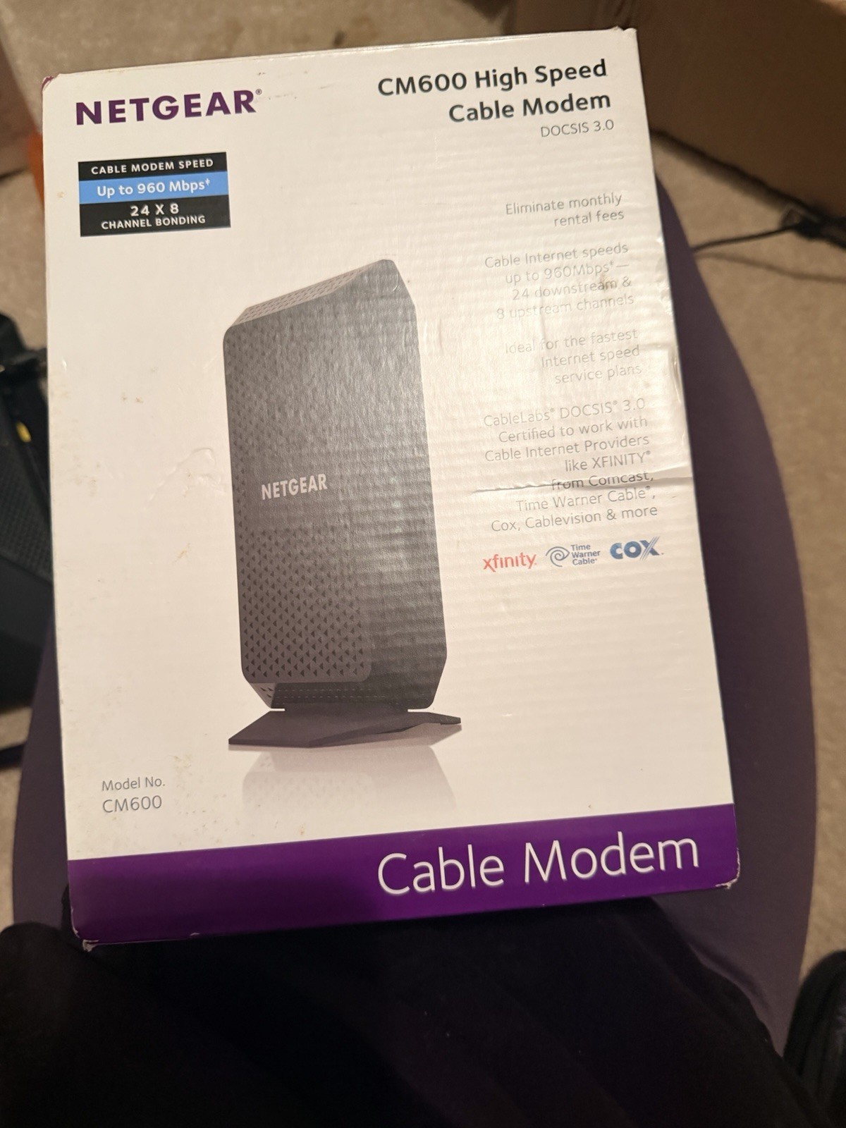 NETGEAR CM600 DOCSIS 3.0 Cable Modem 960 Mbps Ethernet Cable/Coaxial Port
