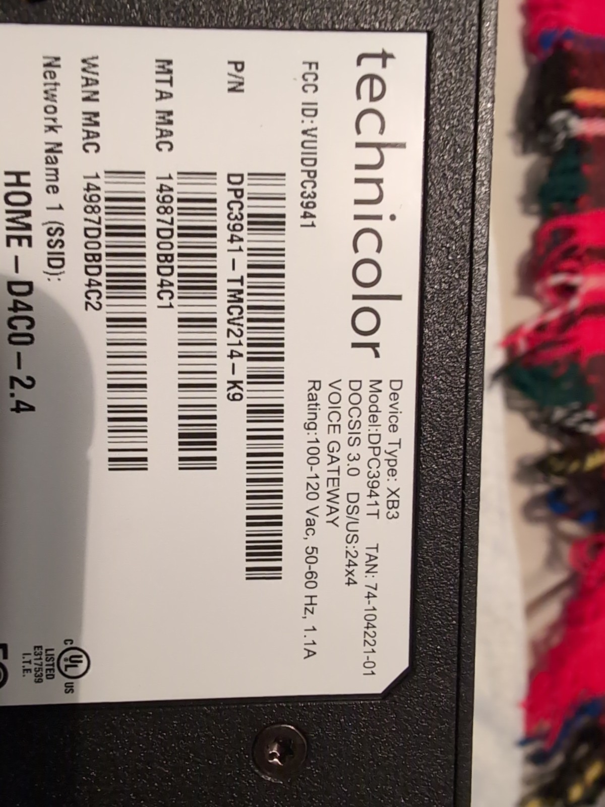 Xfinity Technicolor XB3 Wireless Gateway (Model DPC3941T) – DOCSIS 3.0