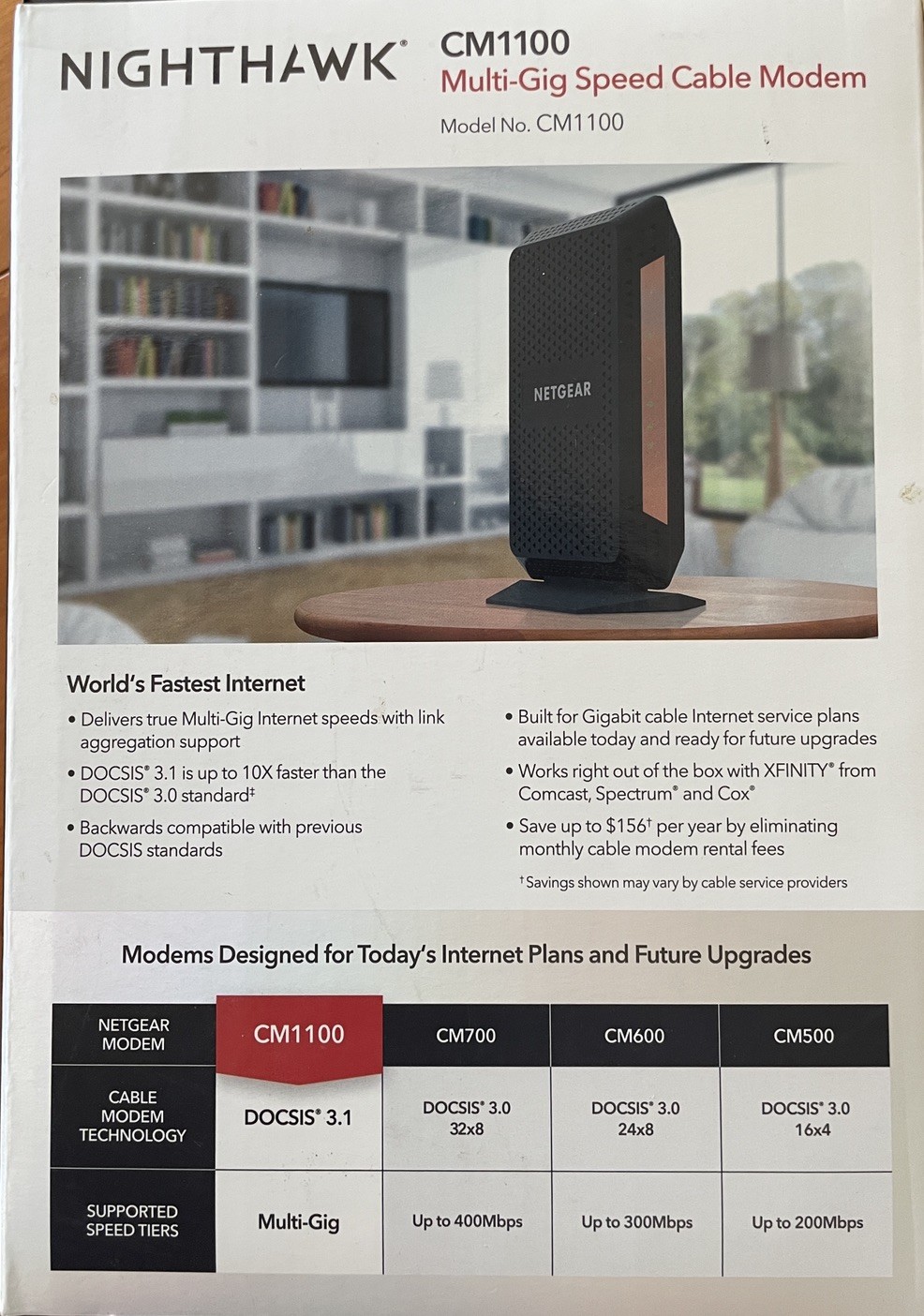 Netgear Nighthawk CM1100 DOCSIS 3.1 Multi-Gig Cable Modem XFINITY SPECTRUM COX