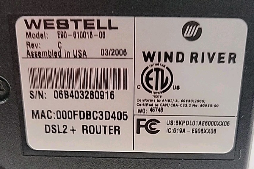 Westell DSL Router Model C90-610015-06