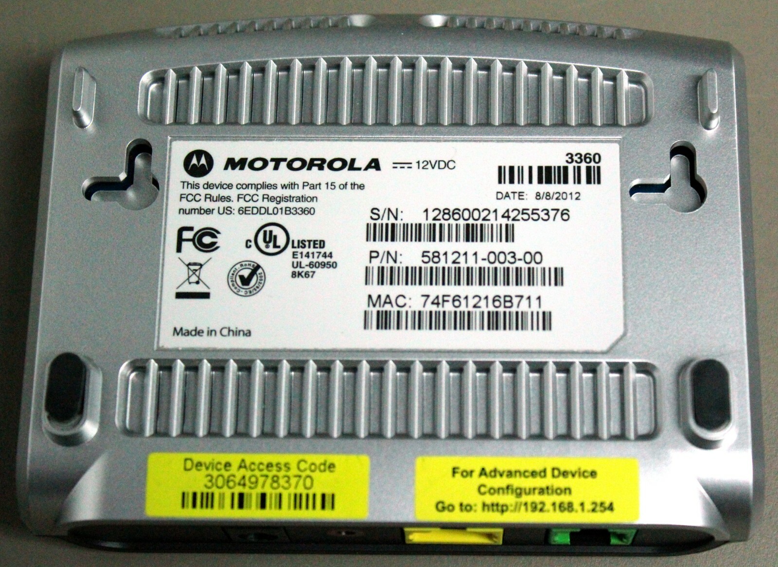 Motorola ATT AT&T High Speed DSL Modem 3360 ADSL2 24 Mbps Internet Ethernet Cord