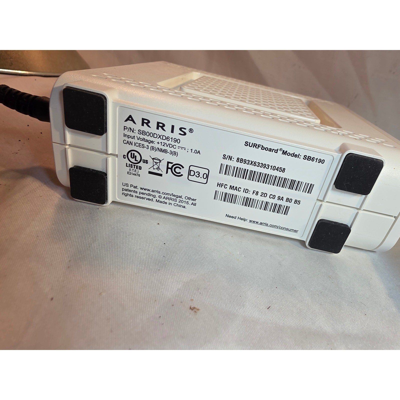 Arris SURFboard SB6190 DOCSIS 3.0 Cable Modem White with Power Adapter