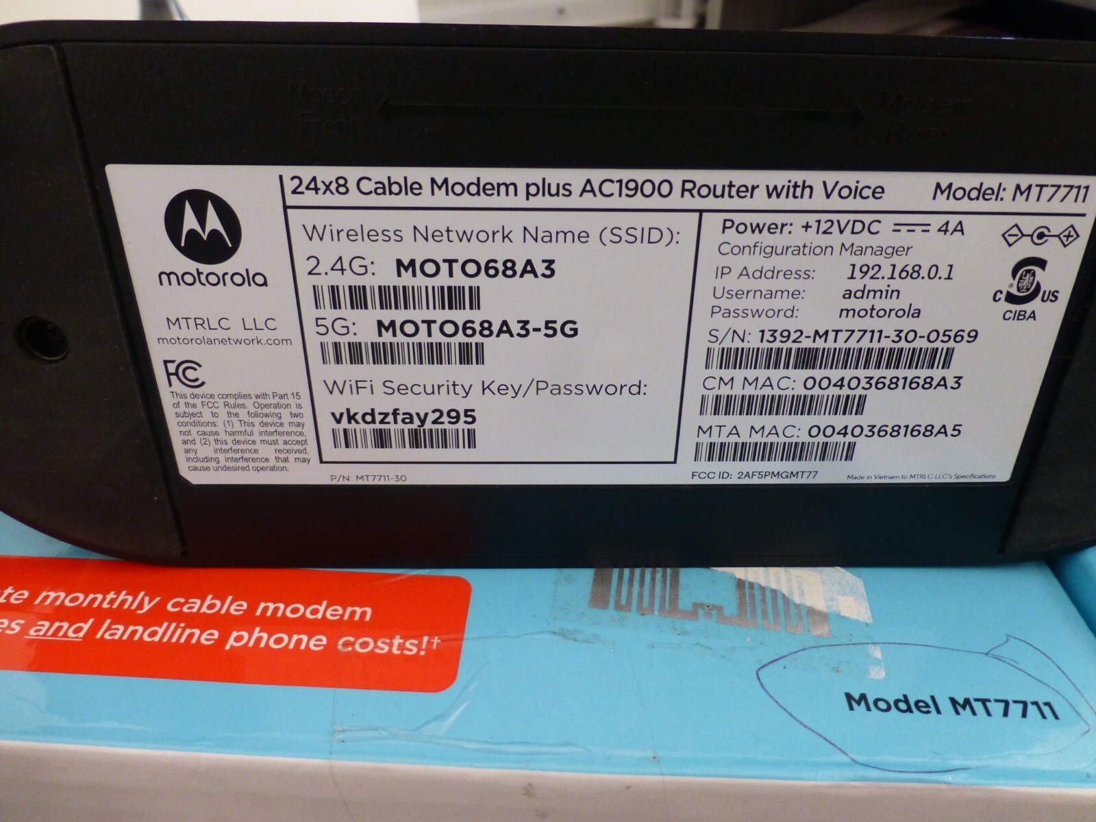 Motorola MT7711 24×8 Cable Modem Plus AC1900 WiFi Router Plus 2 Phone Lines