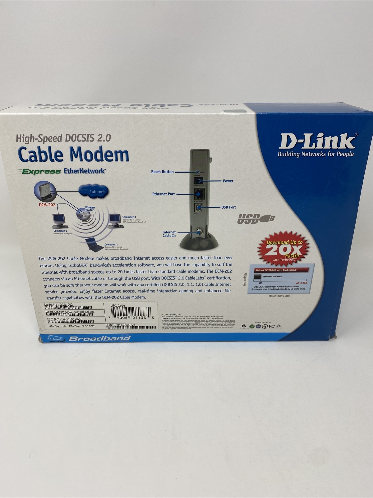 New in Open Box – D-LINK DCM-202 Broadband Cable Modem