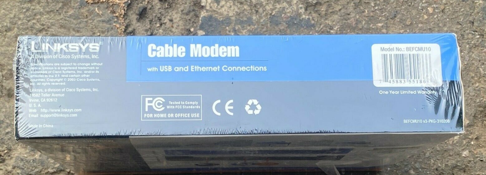 Linksys BEFCMU10 Cable Modem with USB and Ethernet Connection BRAND NEW