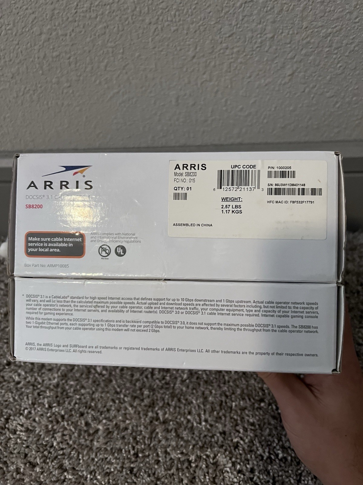 ARRIS – SURFboard SB8200 32 x 8 DOCSIS 3.1 Gig-Speed Cable Modem – WhiteModel