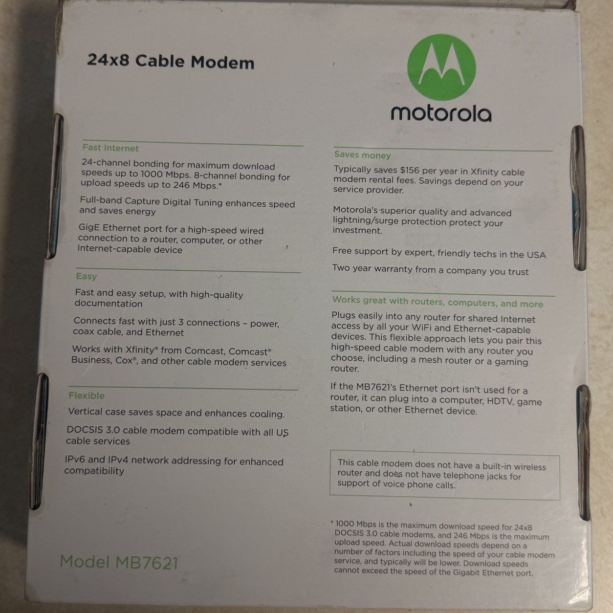 Motorola MB7621 Cable Modem DOCSIS 3.0 With 24×8 Channel Bonding