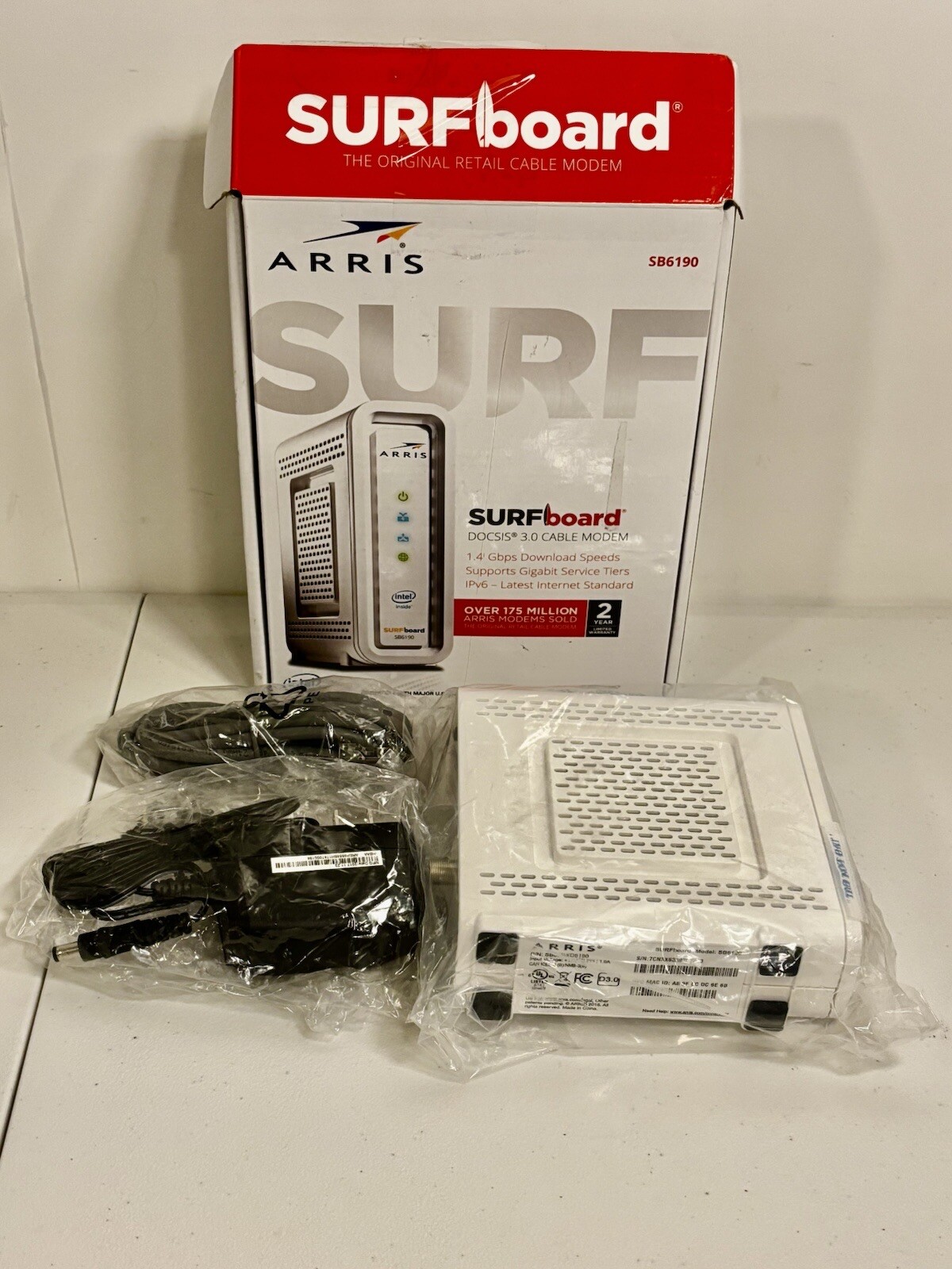 Arris Surfboard SB6190 Docsis 3.0 Cable Modem 1 Gig Ethernet 1.4 Gbps Open Box
