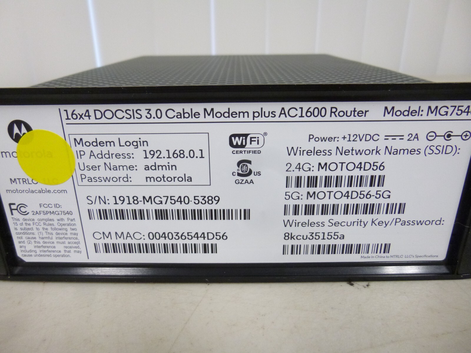 Motorola MG7540 686 Mbps DOCSIS 3.0 16×4 Cable Modem Plus AC1600 WIFI Router