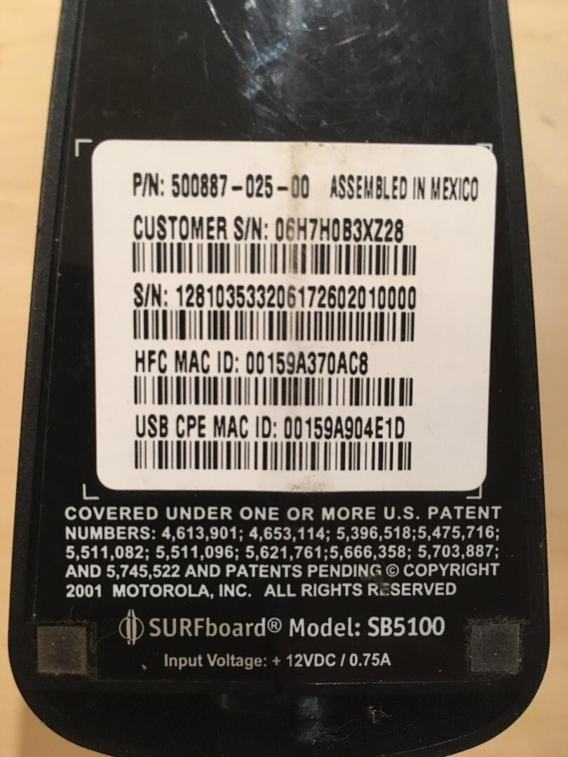 Motorola SURFboard SB5100 Cable Modem with Power Adapter (SB 5100 Surf Board)