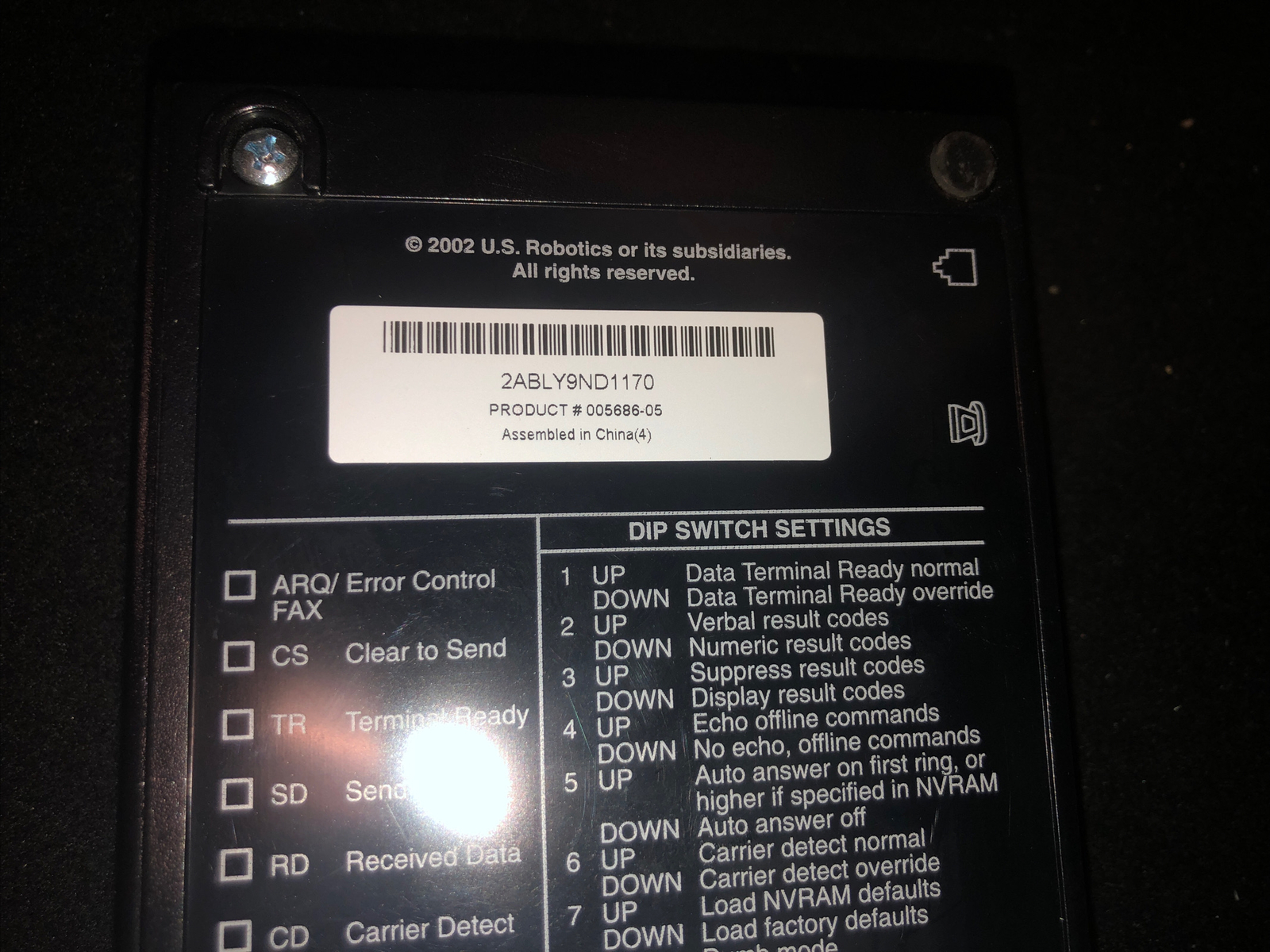 US Robotics Modem Model 5686 V.92