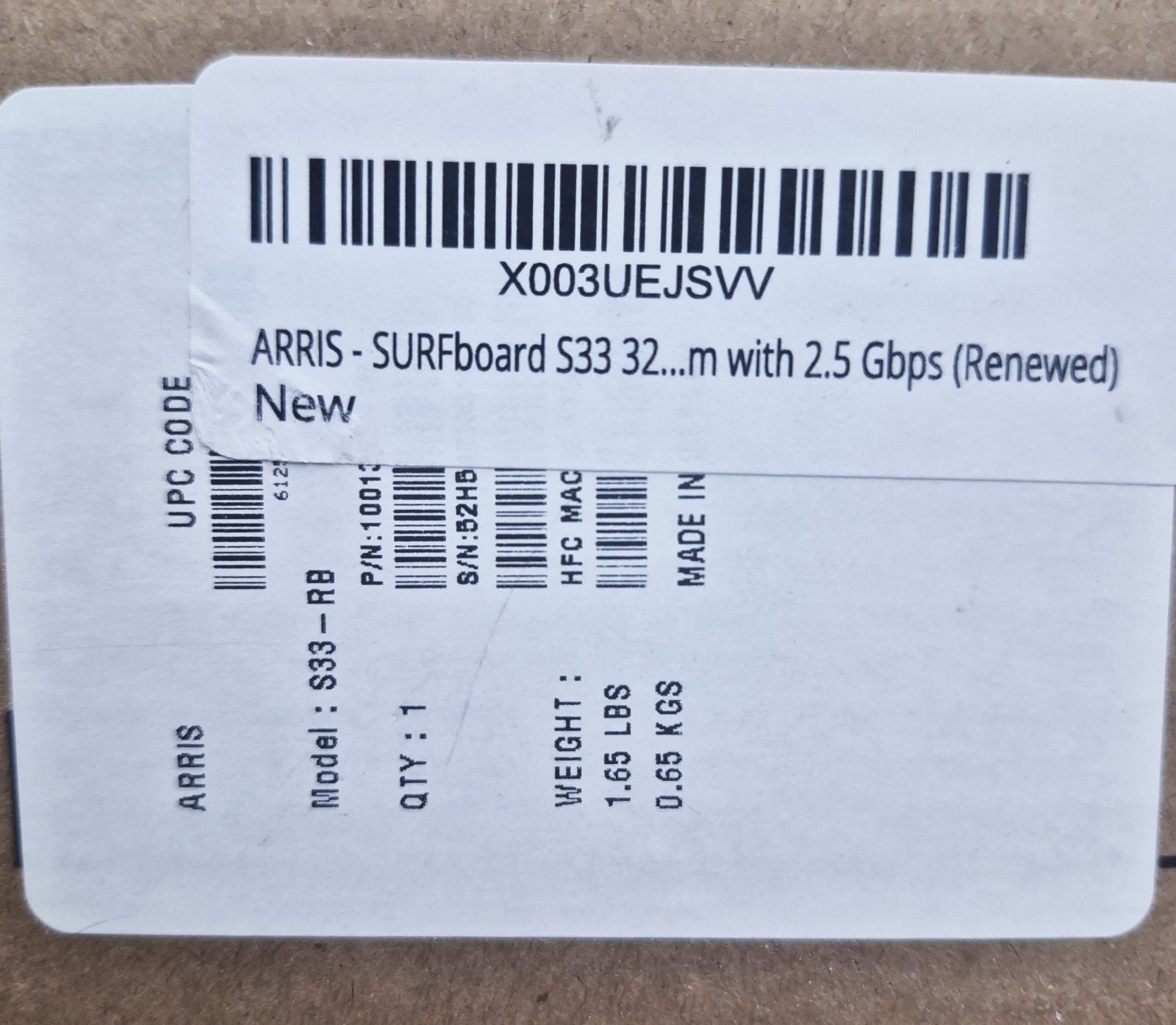 ARRIS SURFboard S33 DOCSIS 3.1 Multi Gig Cable Modem 2.5Gbps 32×8 (Renewed)