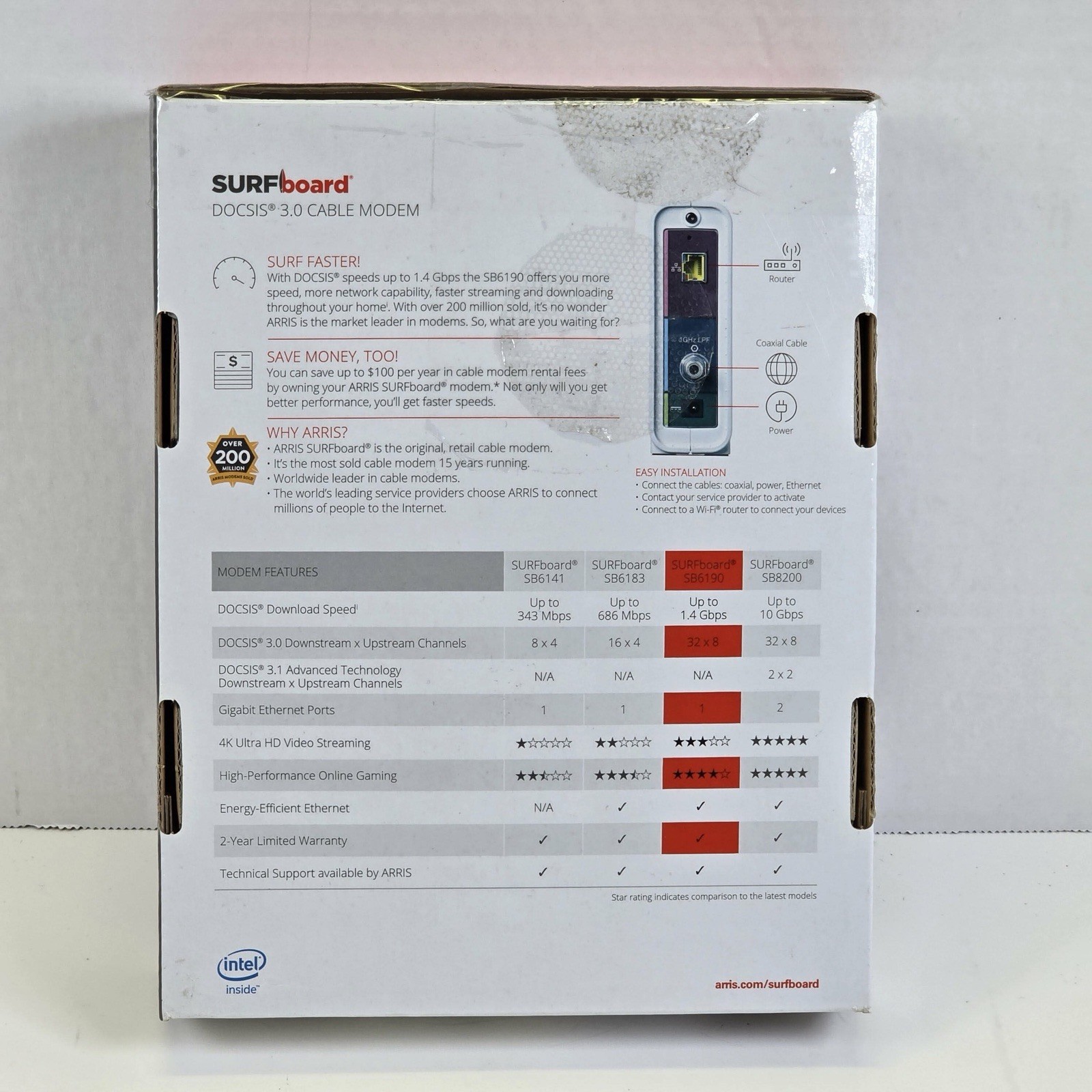 ARRIS SURFboard SB6190 DOCSIS 3.0 Cable Modem Approved for Cox, Spectrum & more