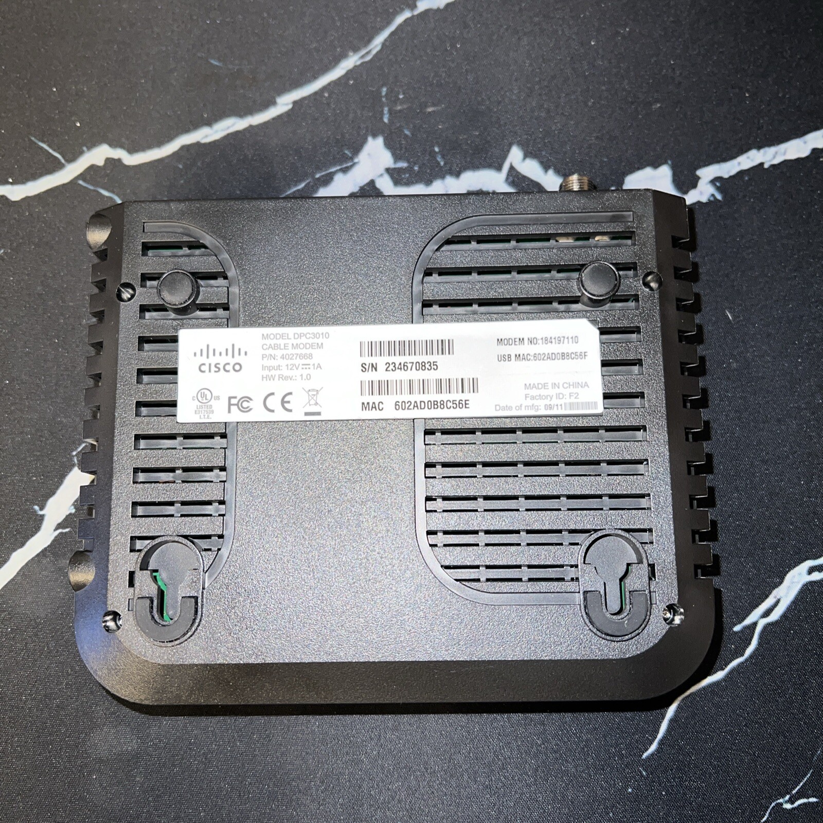 CISCO Modem DPC3010 Power Cord And Ethernet Cables USB Cable Installations, Cd