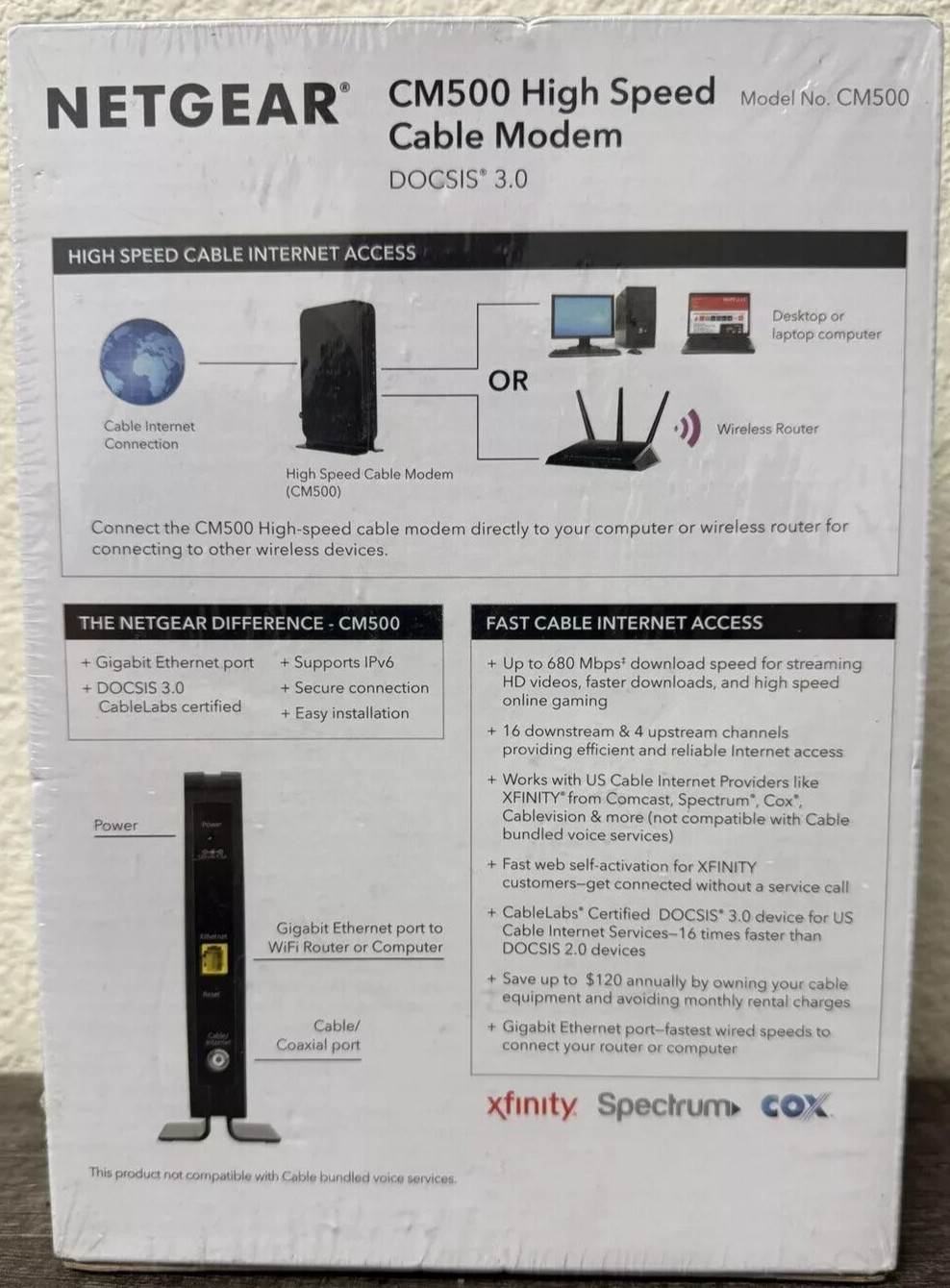 NETGEAR Cable Modem CM500 | Compatible With Xfinity Spectrum Cox DOCSIS 3.0 New