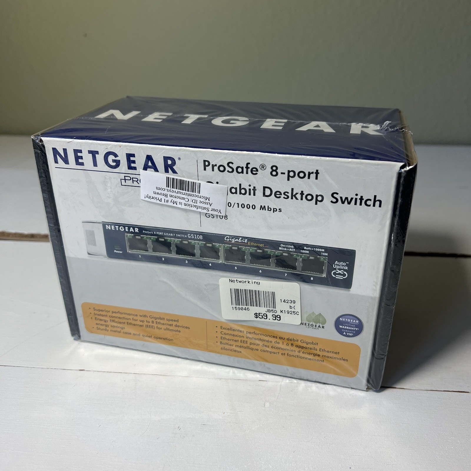 Netgear Prosafe 8 Port Gigabit Switch GS108 10/100/1000 Mbps New in Box