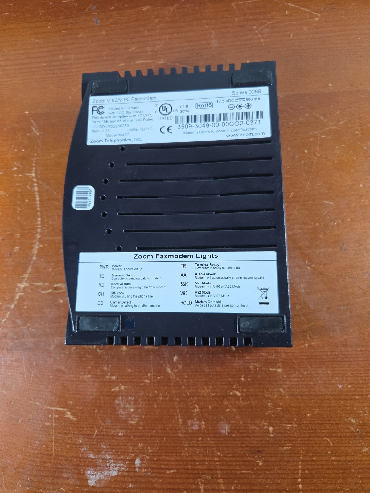 Zoom Model 3049 56K V.90 V.92 External Serial Modem – Used